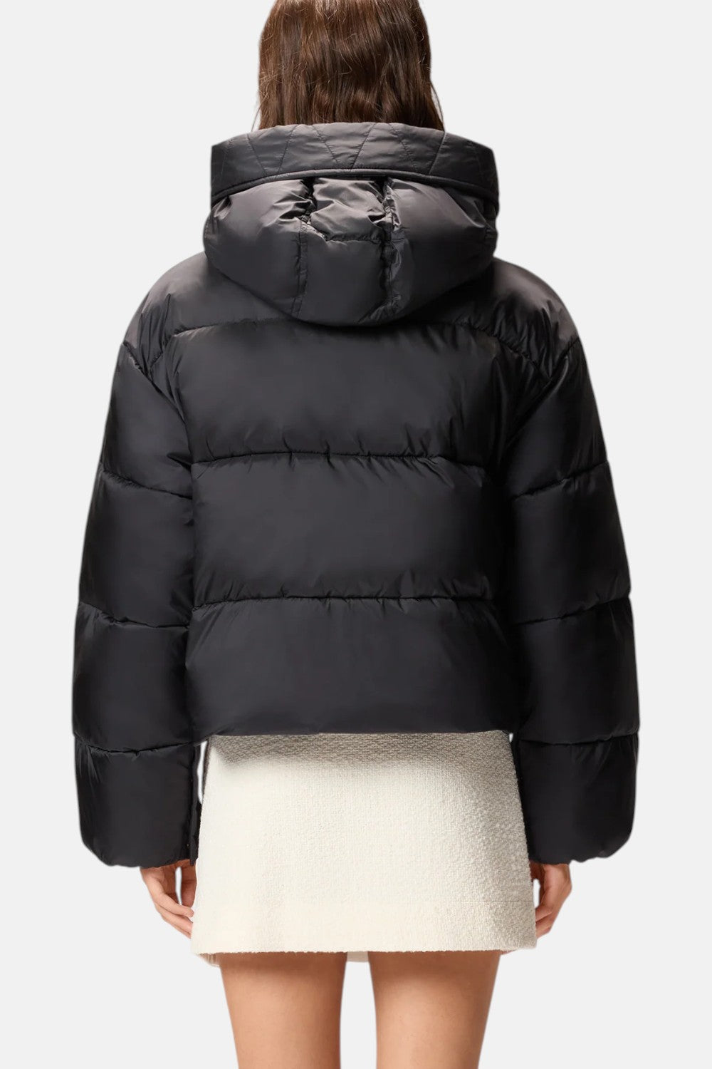 piumino con cappuccio in tela tecnica impasto