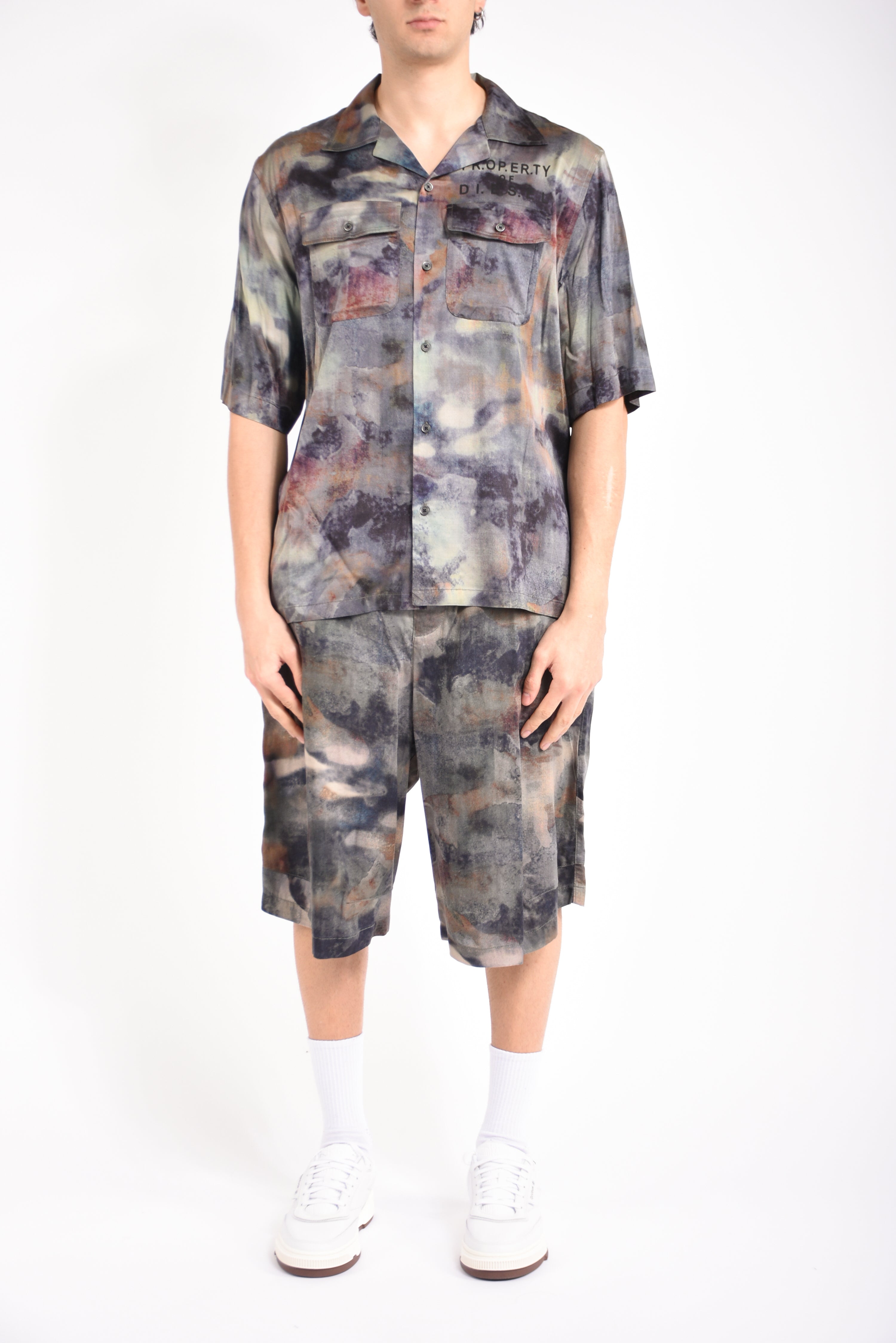 Bermuda in raso stampa camouflage