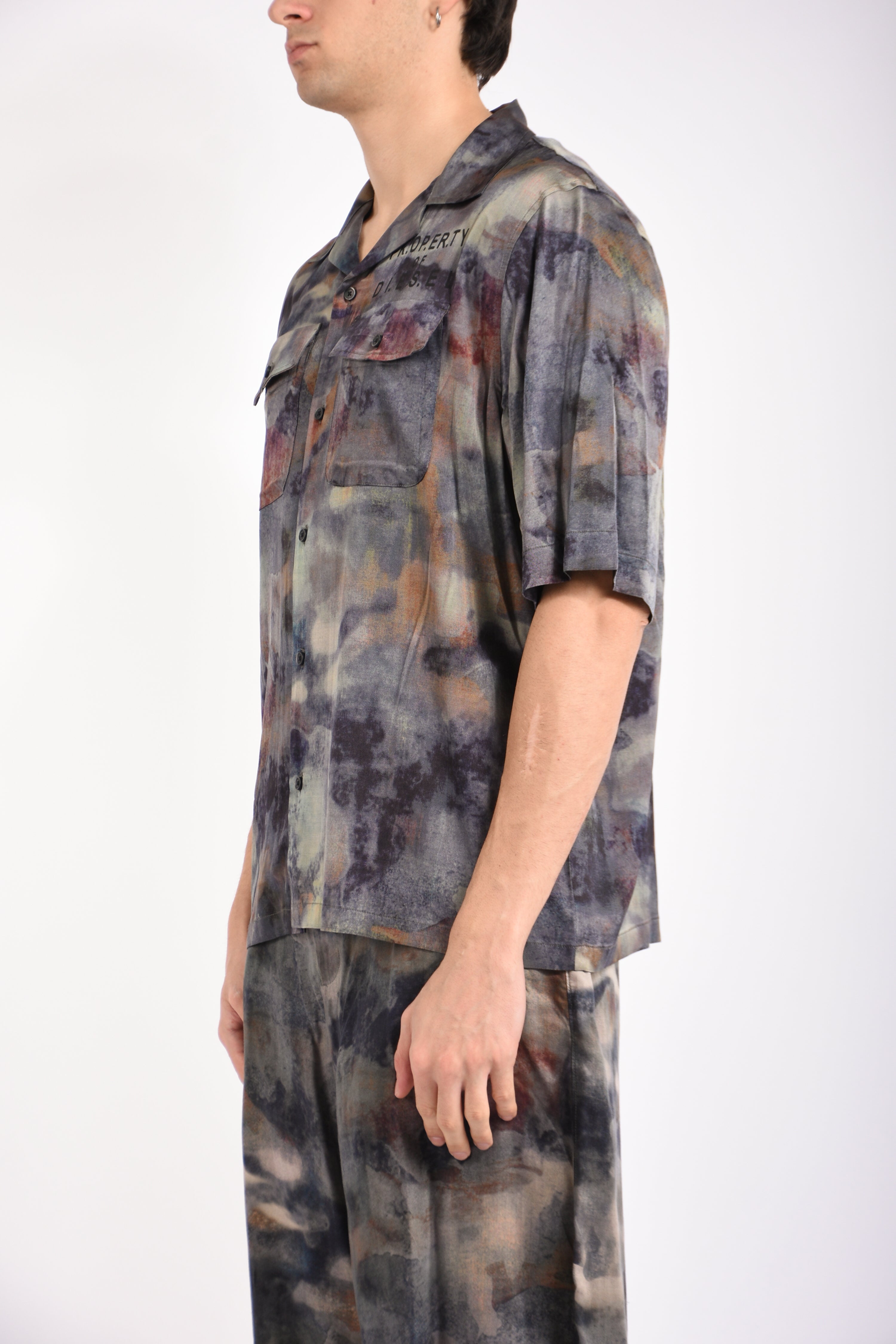 Camicia in raso stampa camouflage