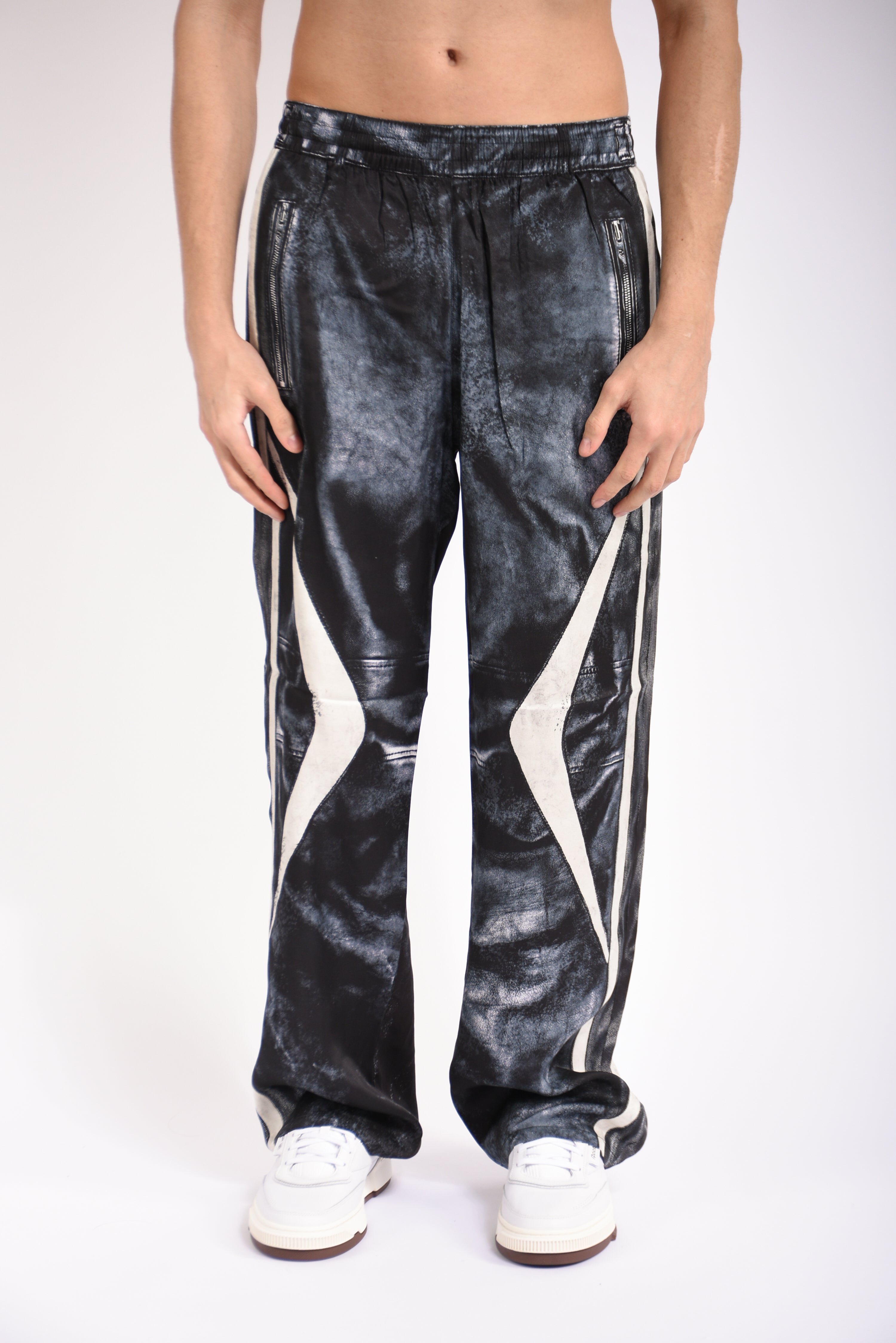 Pantaloni in viscosa stampata effetto biker