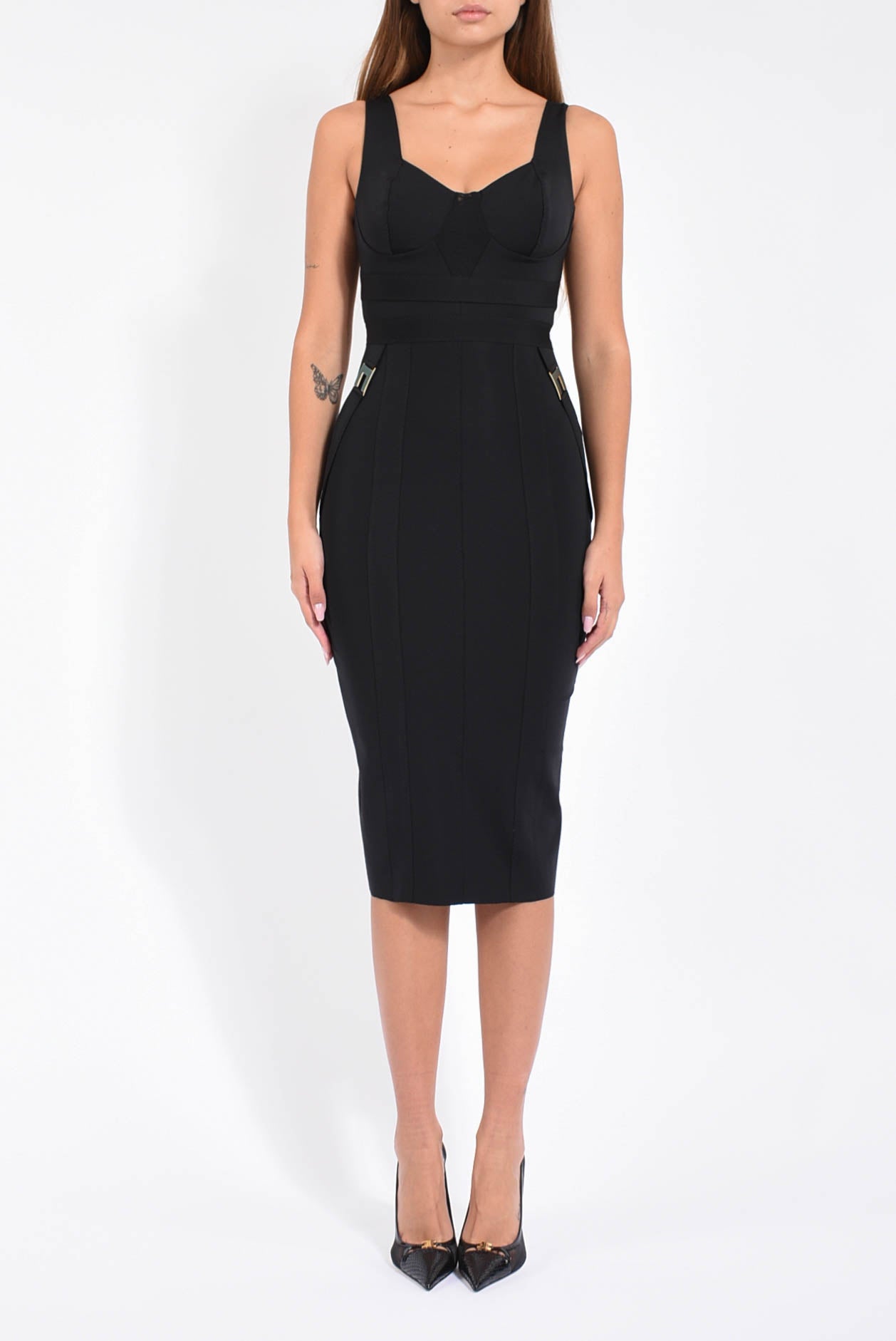 Abito midi bustier in tessuto bielastico