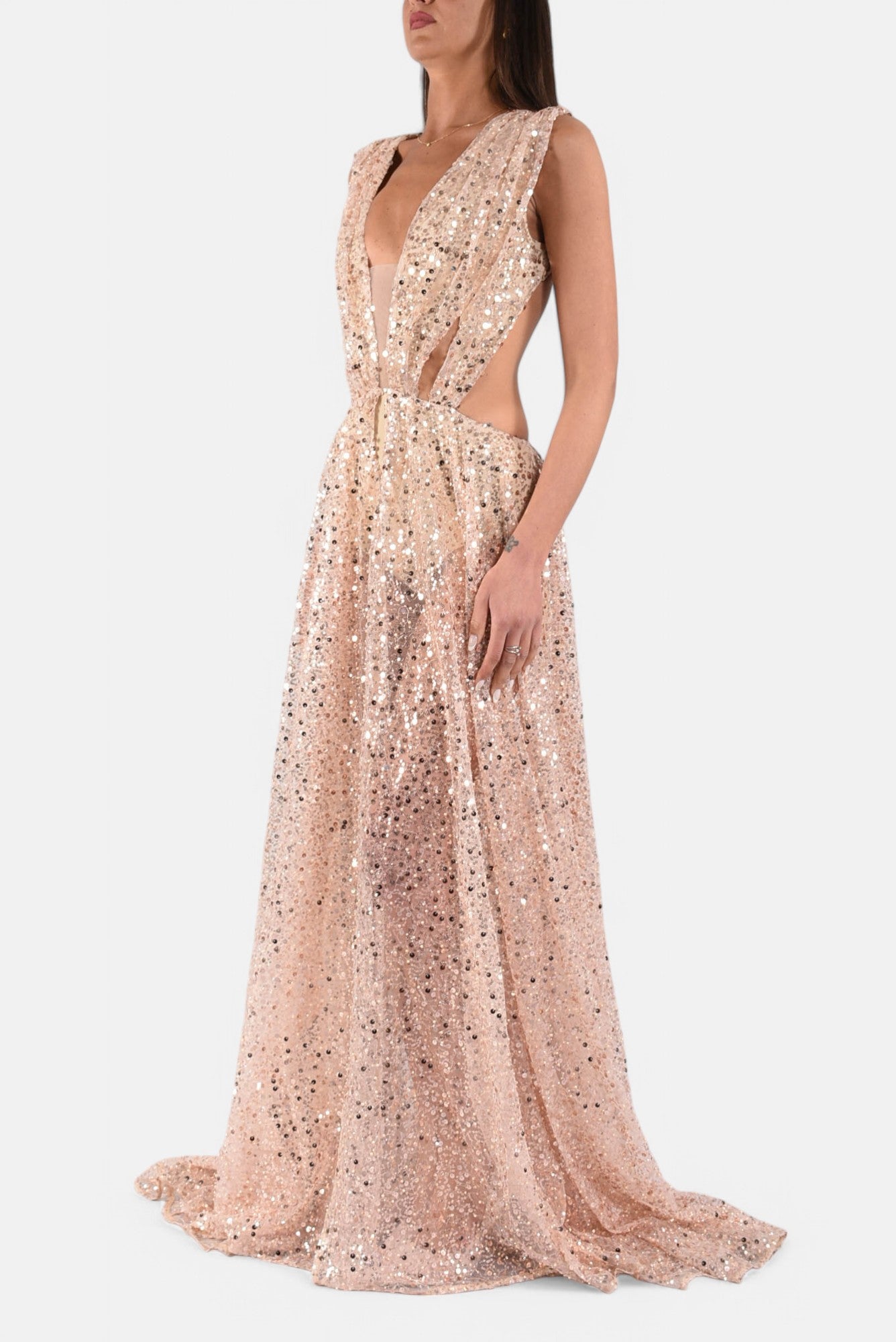 abito lungo in paillettes