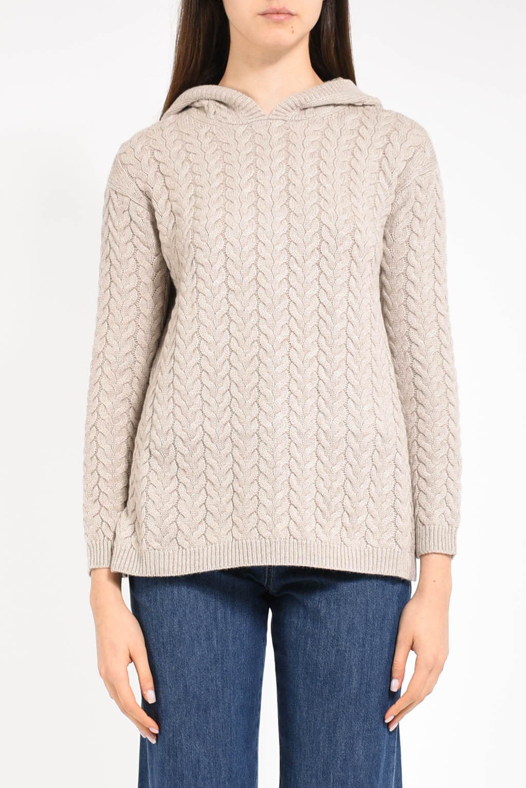 maglia in lana con cappuccio delfine