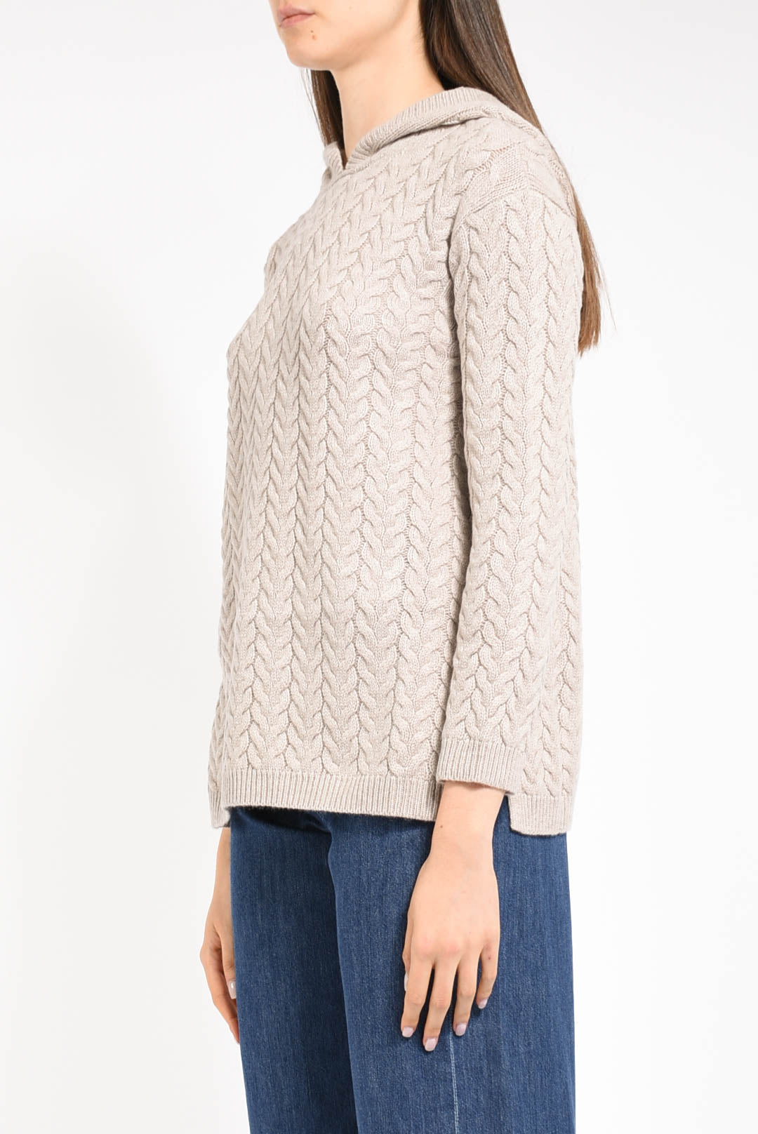 maglia in lana con cappuccio delfine