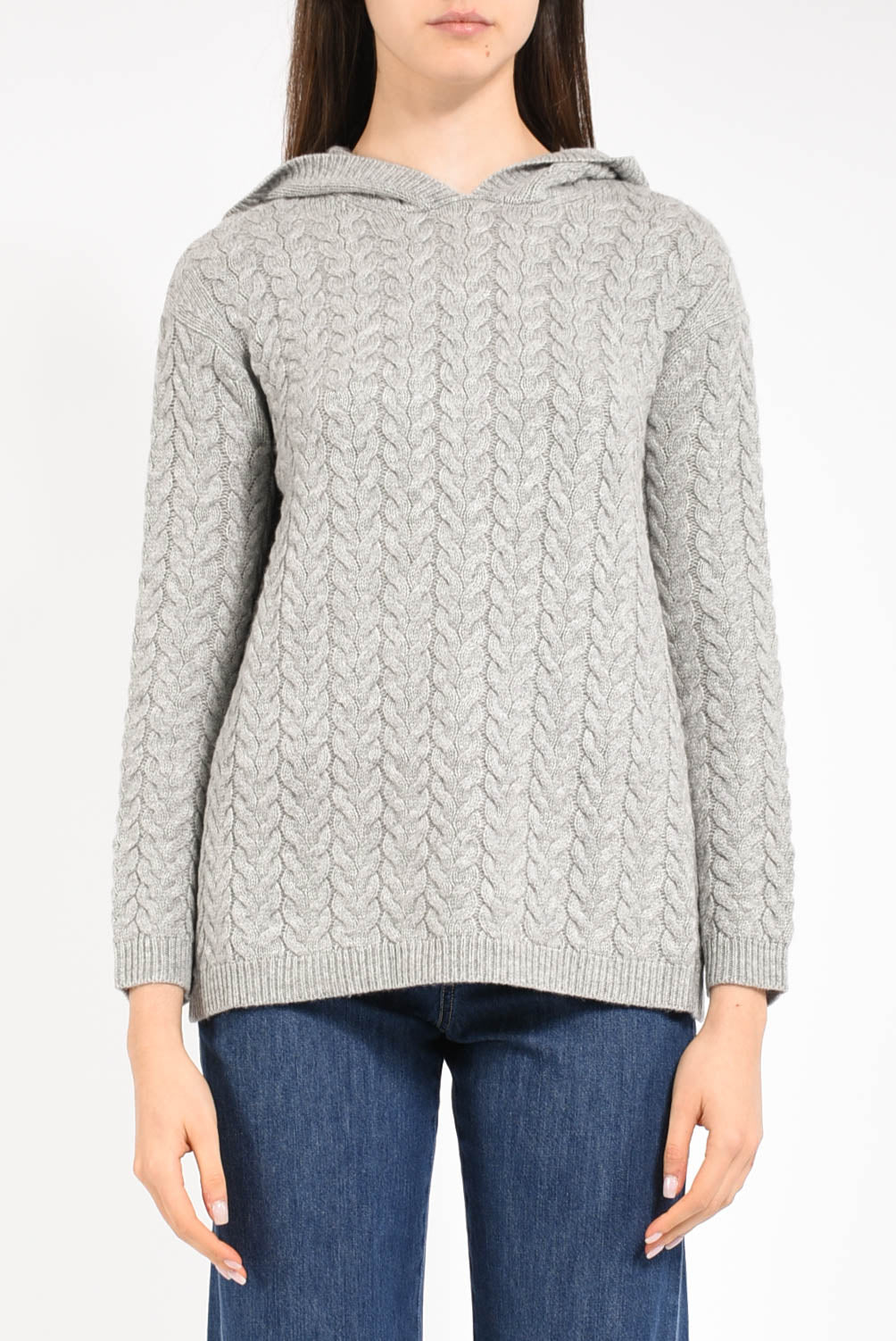 maglia in lana con cappuccio delfine