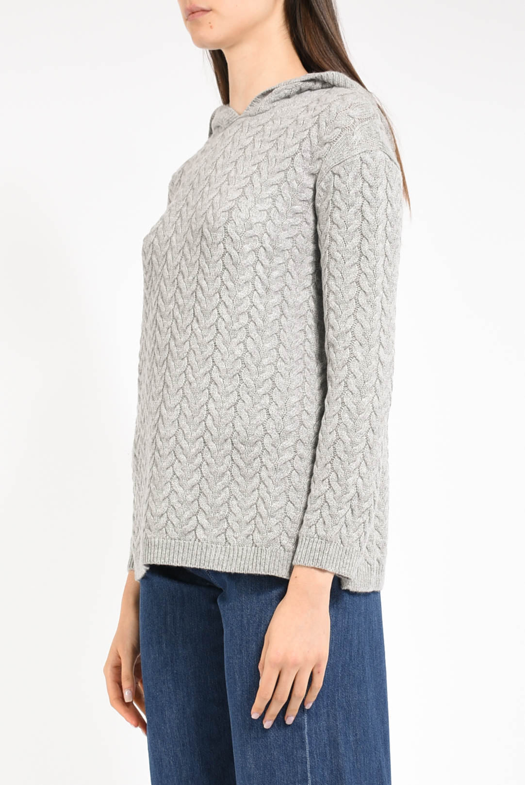 maglia in lana con cappuccio delfine