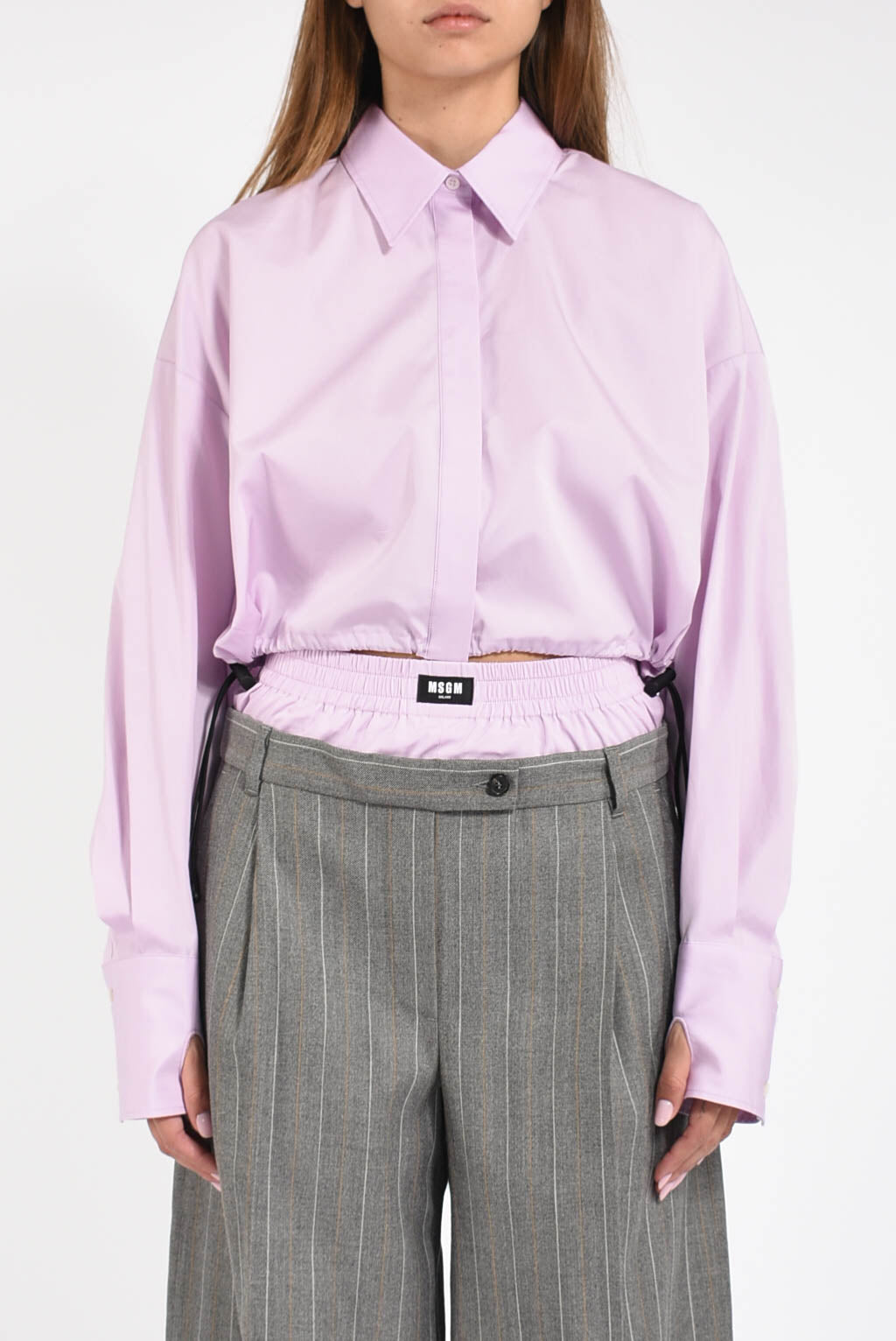 camicia cropped in cotone