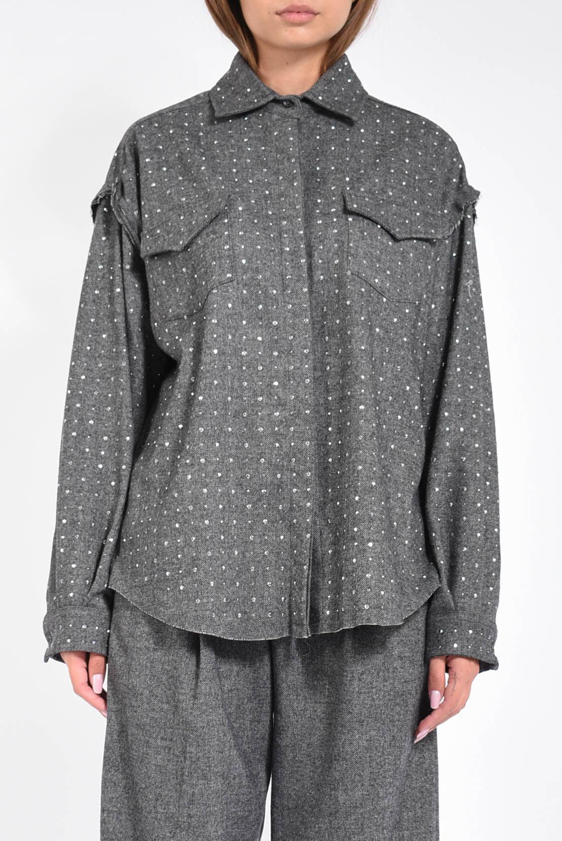 overshirt In Panno Con Borchie