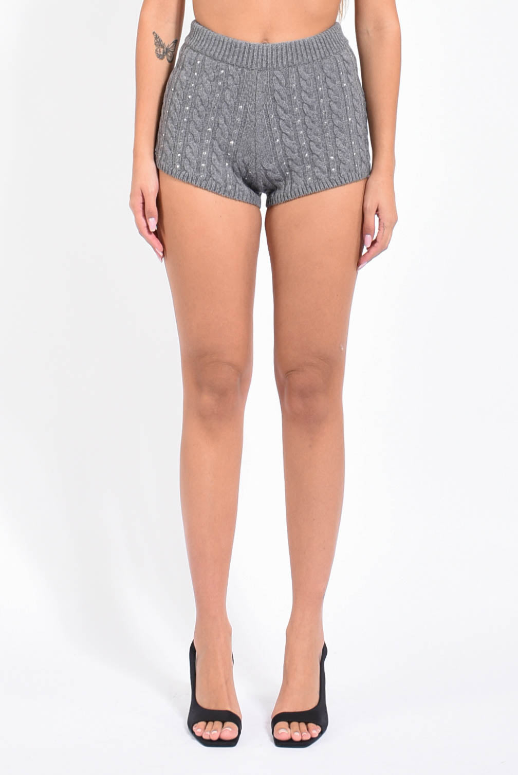 shorts in maglia con micro borchie