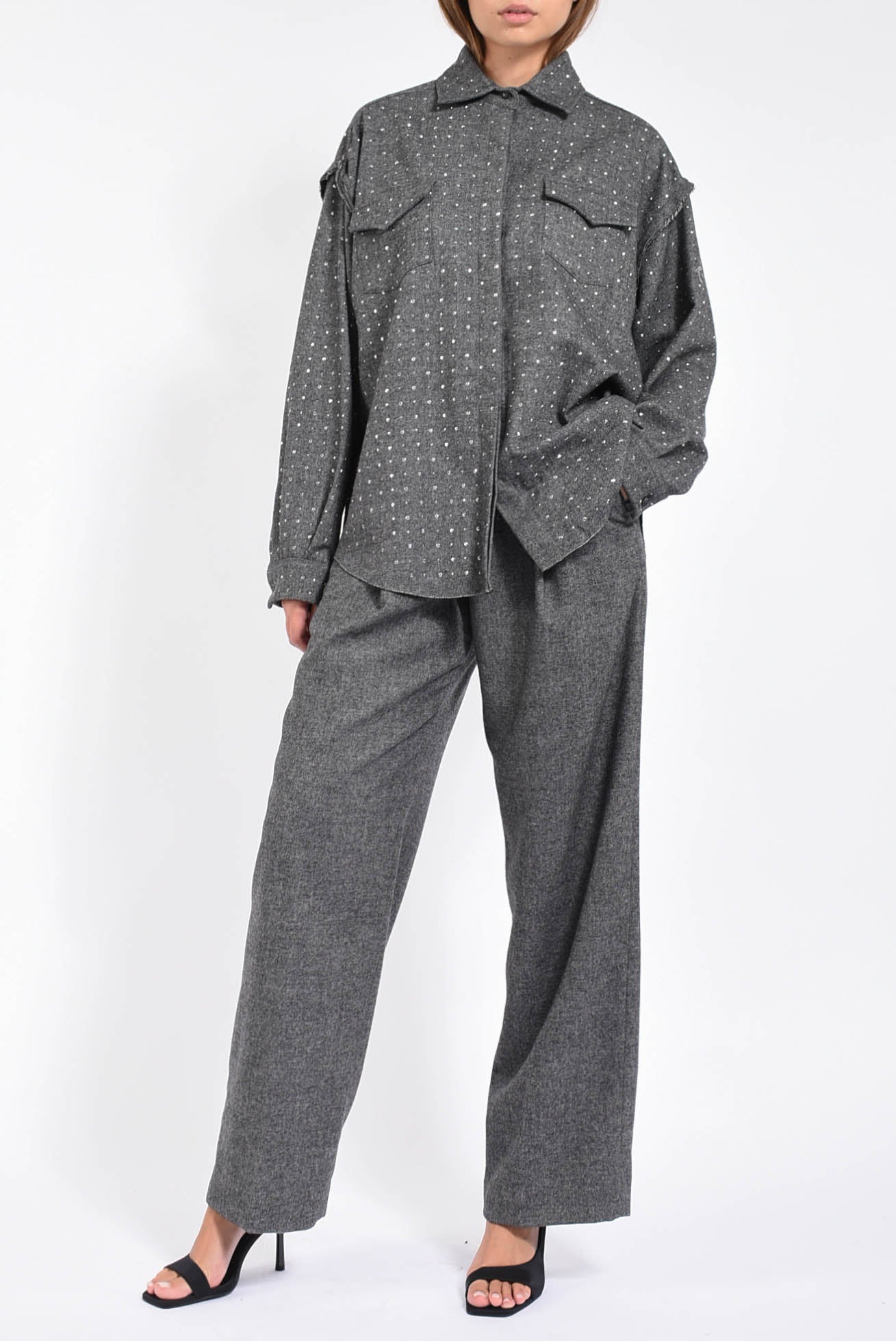 Pantaloni Ampi In Tessuto Tramato