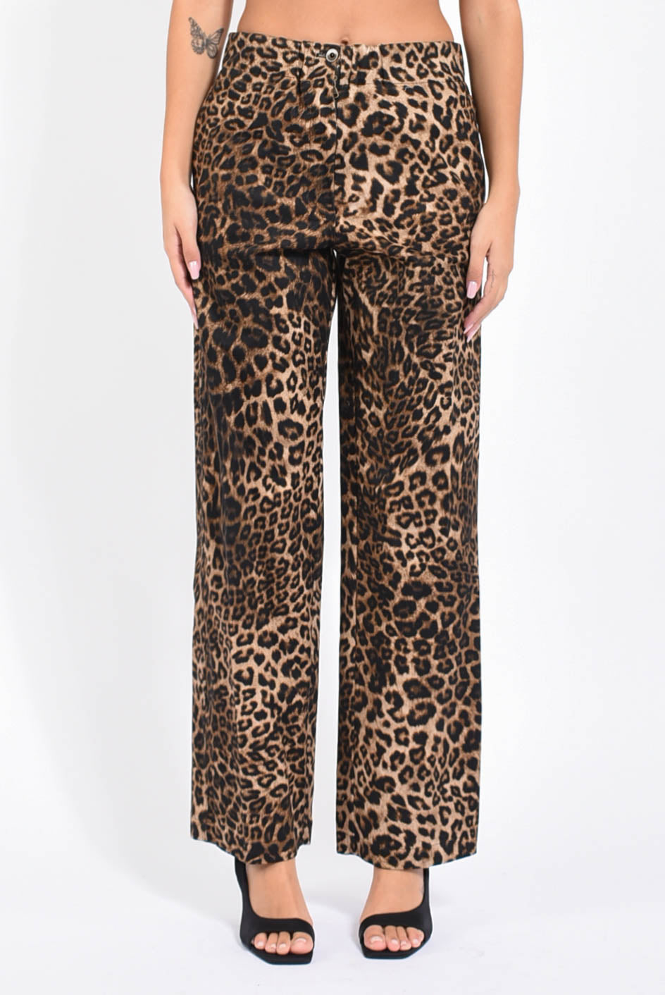 pantaloni in cotone animalier