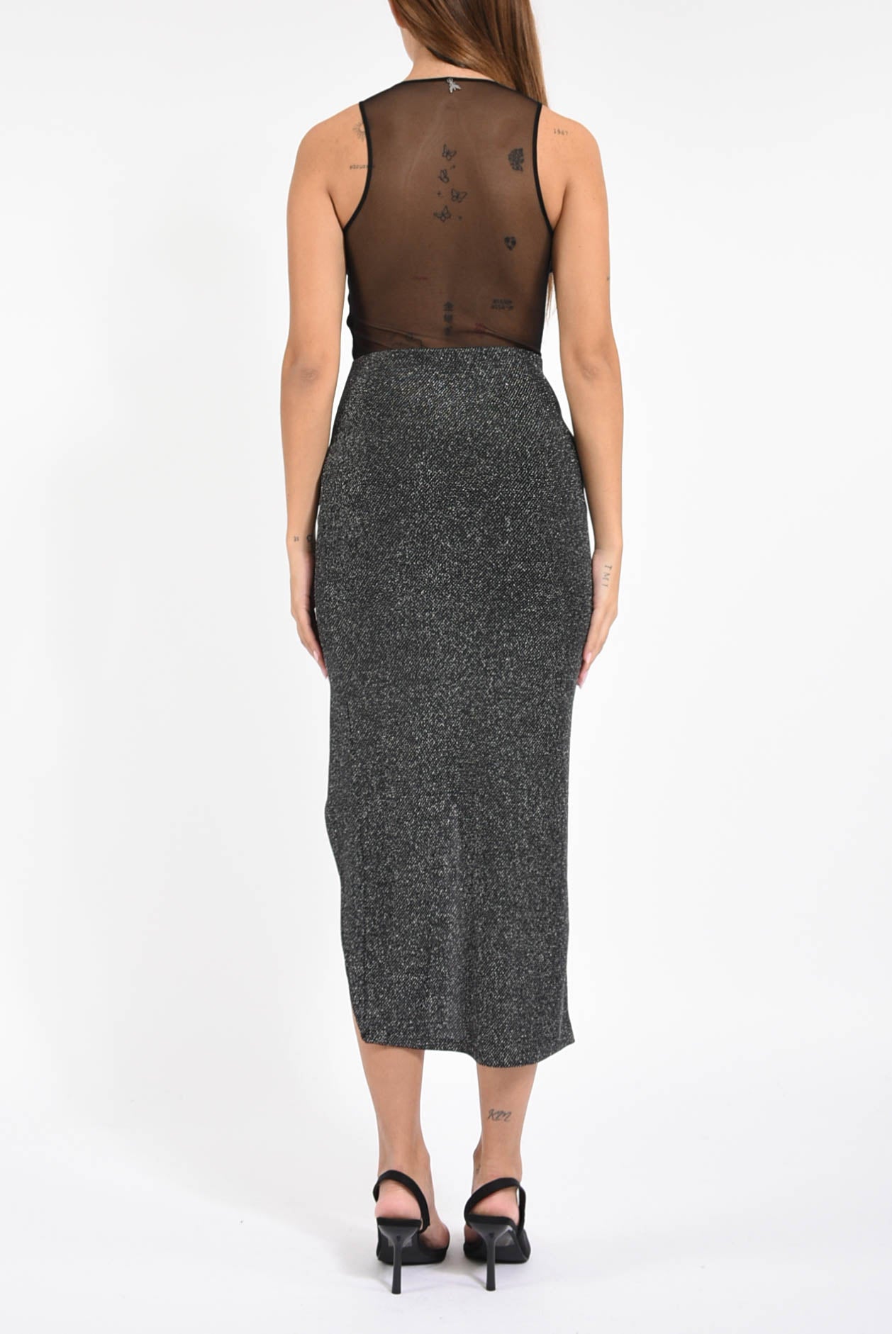 Abito midi in lurex con drappeggio