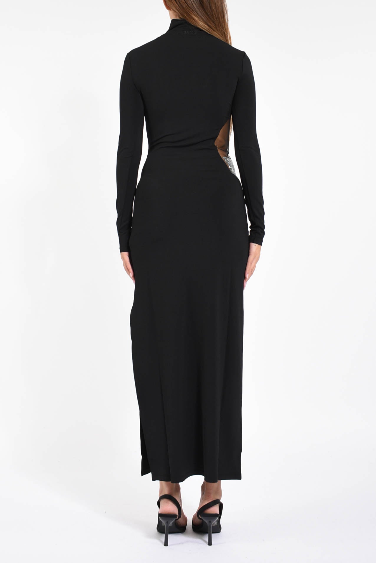 Abito lungo a collo alto con strass