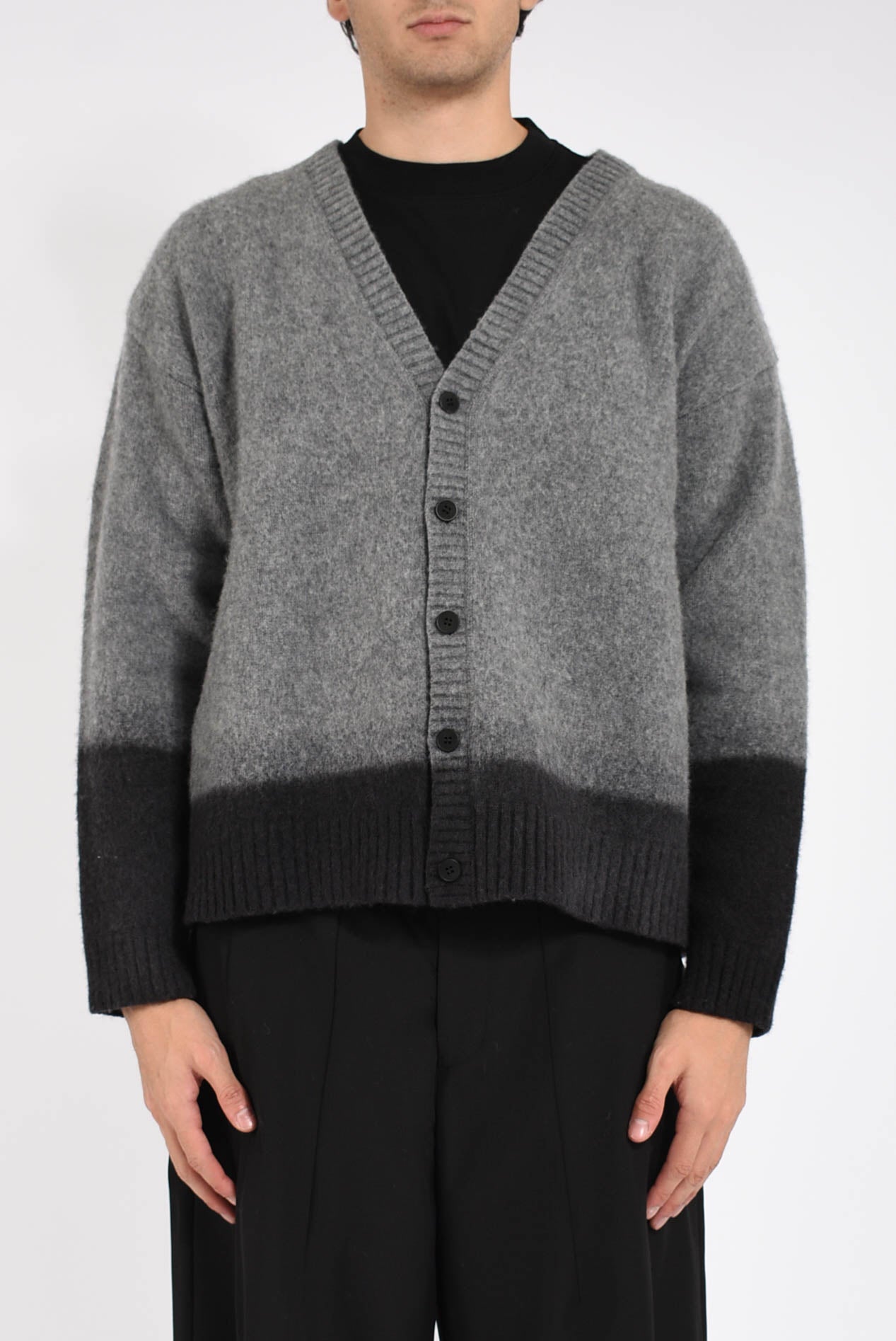 Cardigan bicolore in lana vigogna