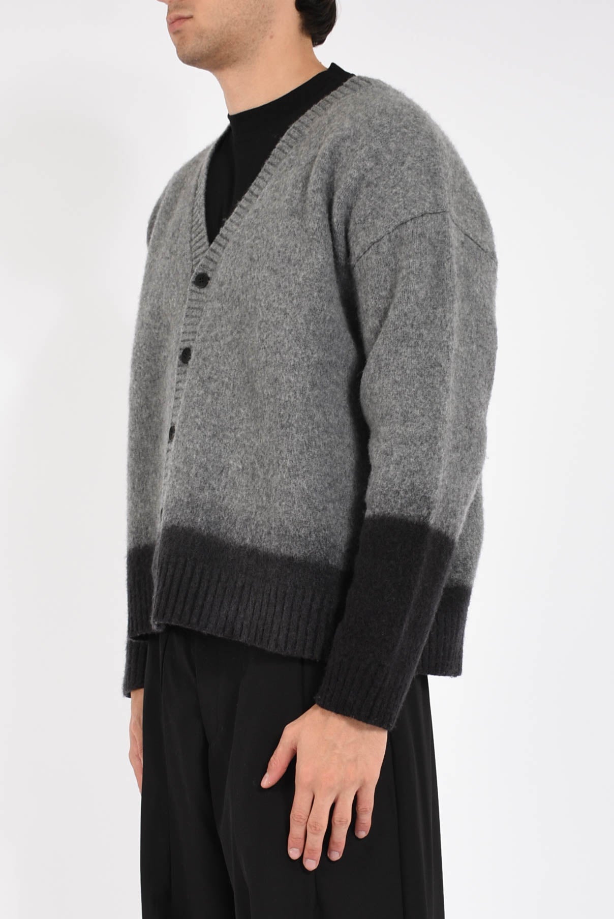 Cardigan bicolore in lana vigogna