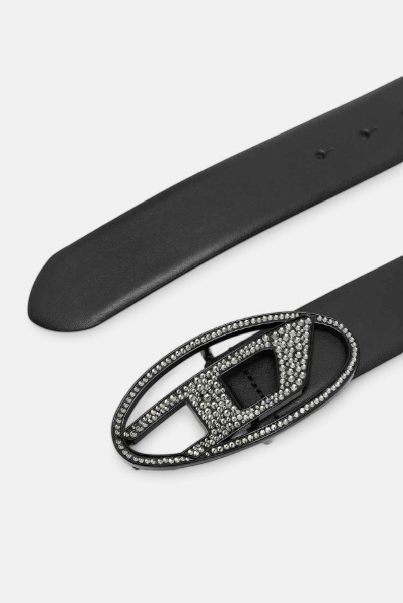 cintura in pelle con fibbia gioiello b1dr strass