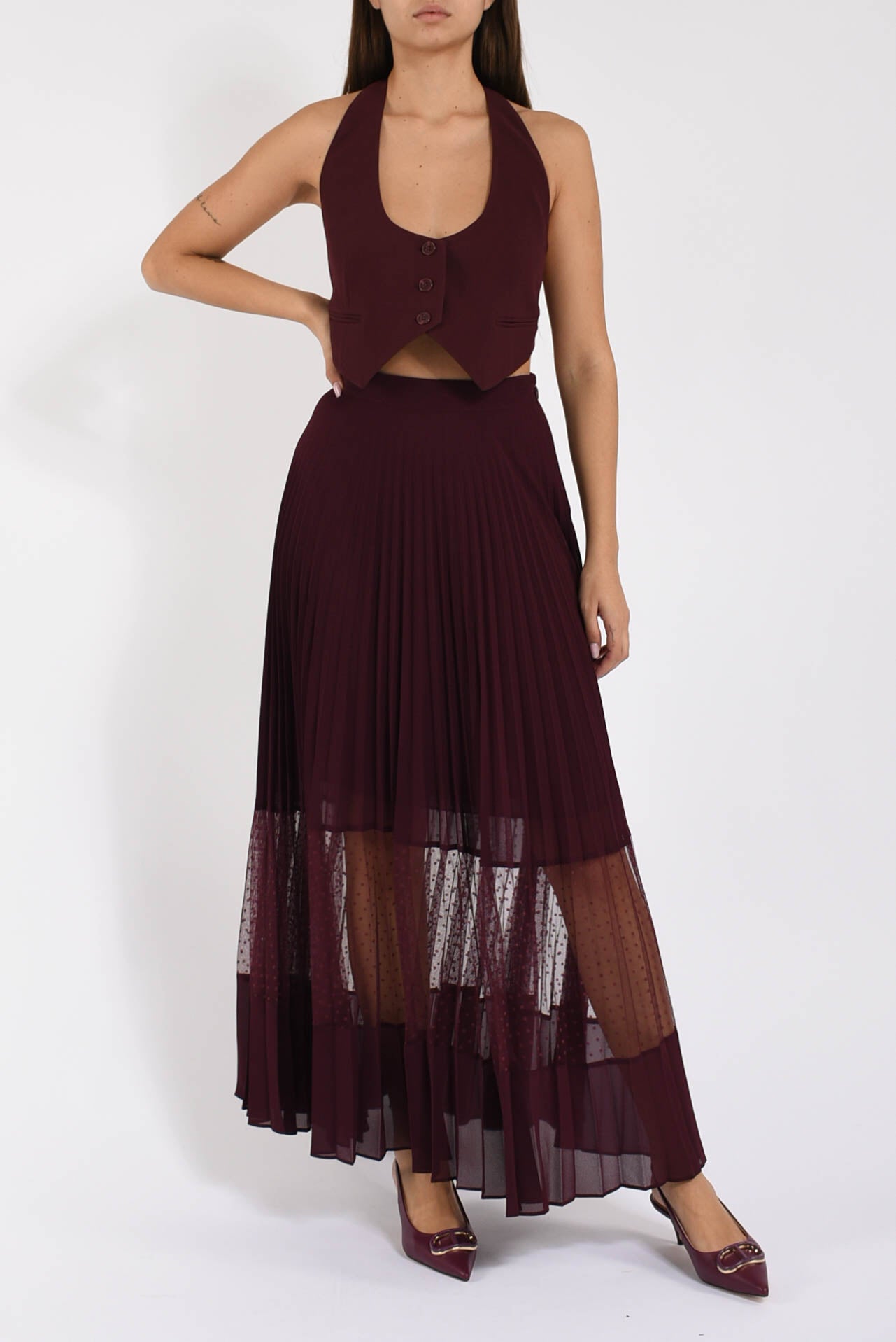 Gilet in crêpe cady con cinturino