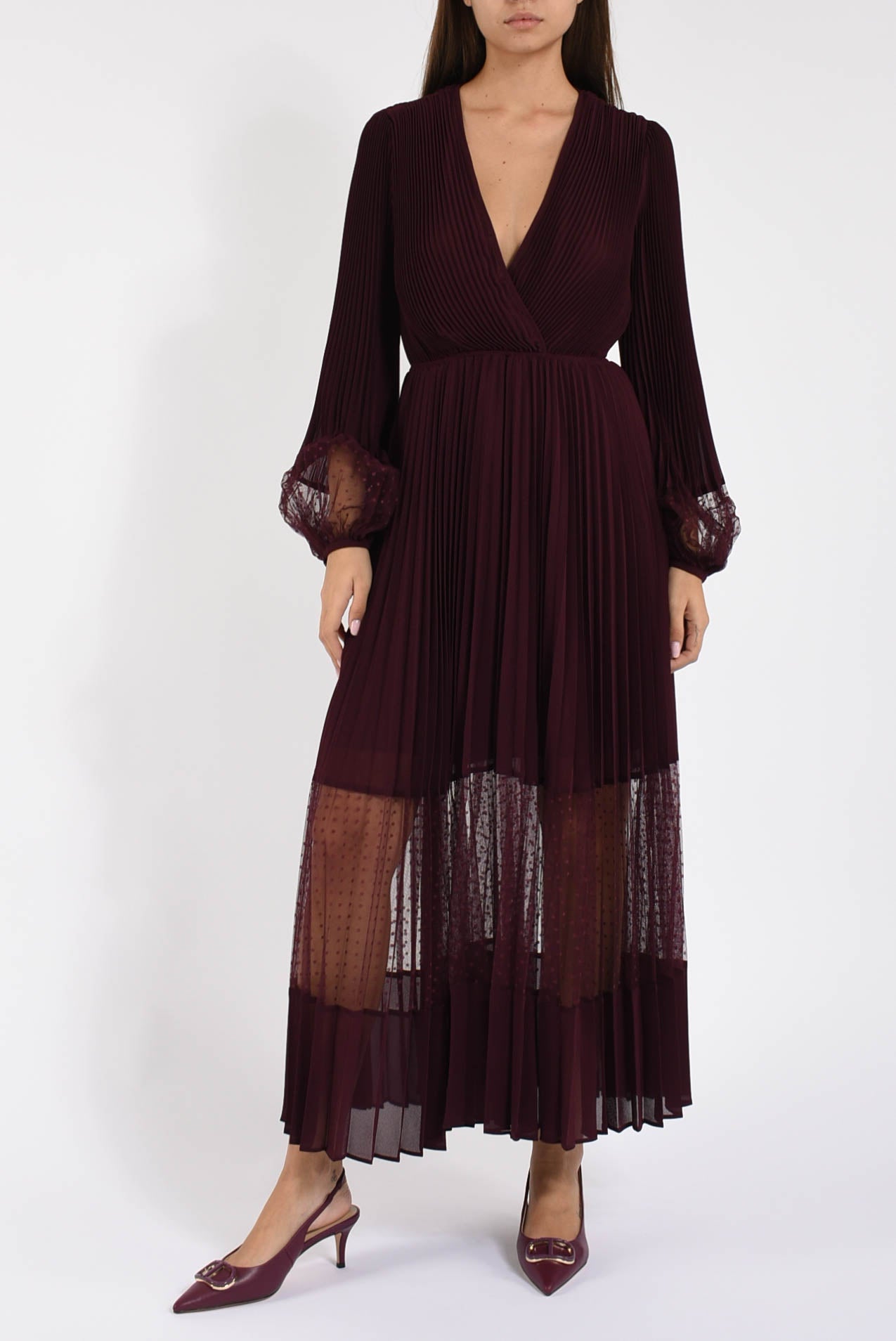 Abito lungo in georgette e tulle