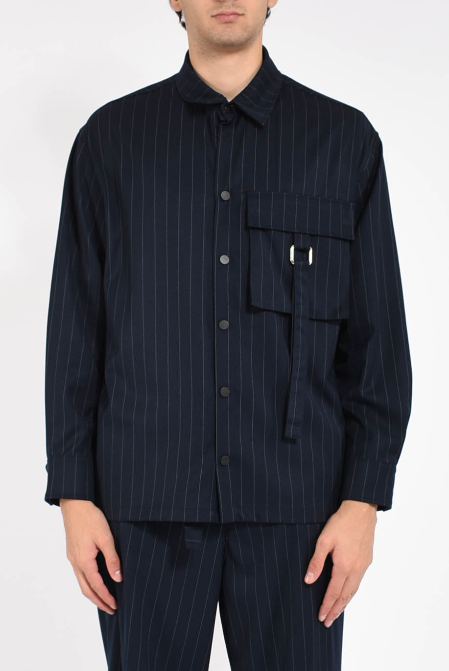 Overshirt gessata in misto lana