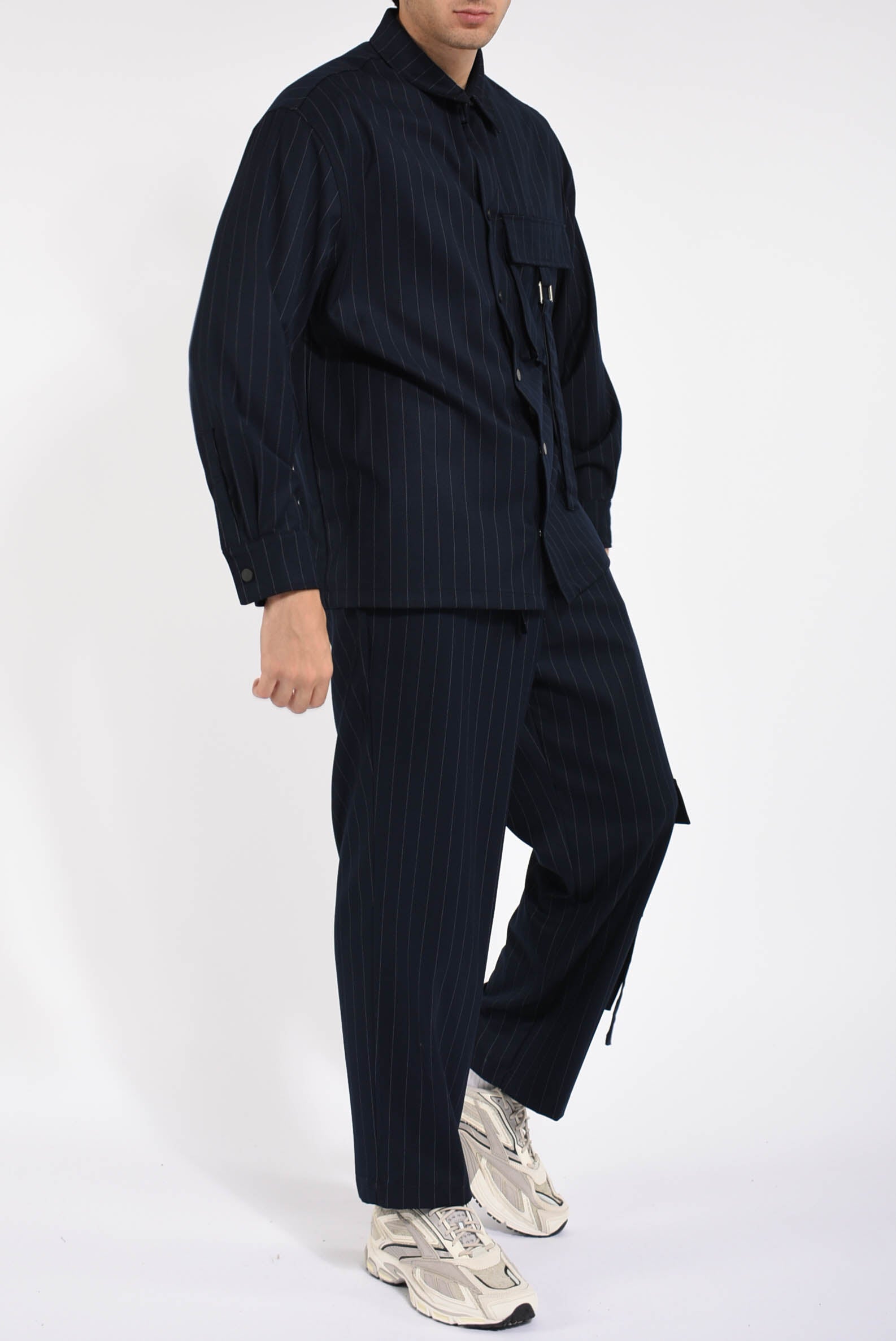 Overshirt gessata in misto lana