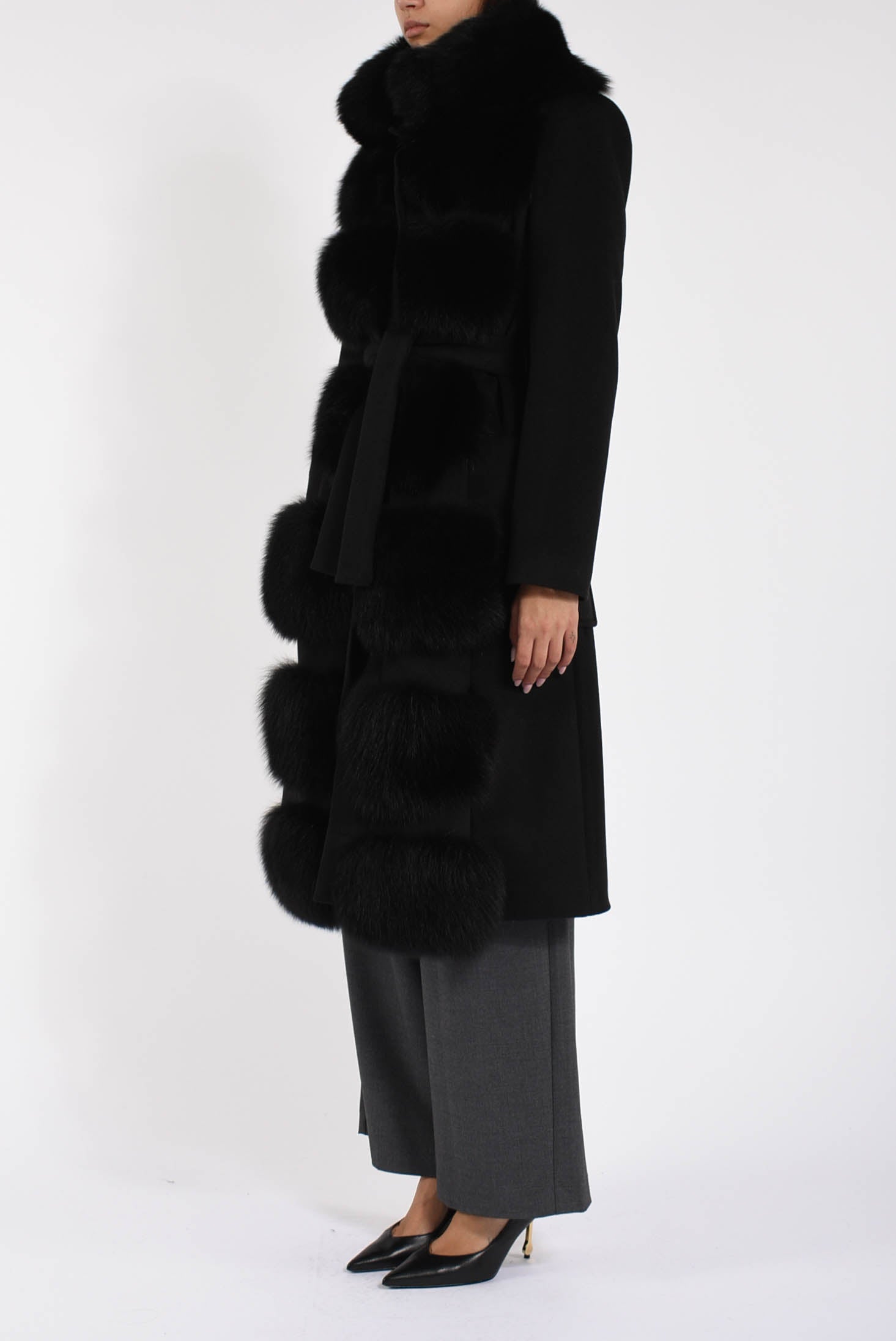 cappotto in lana e volpe