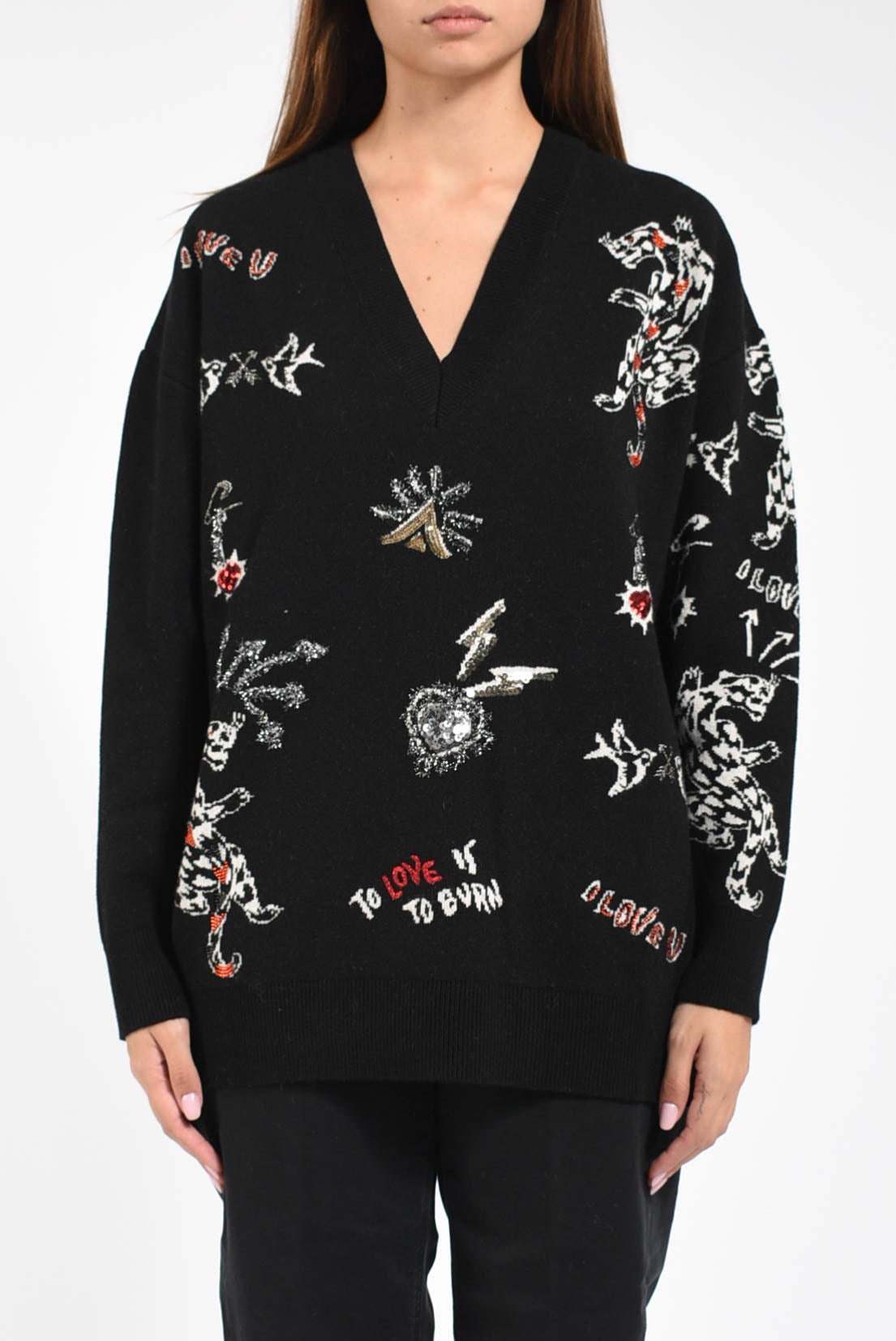 maglia scollo a v con ricami