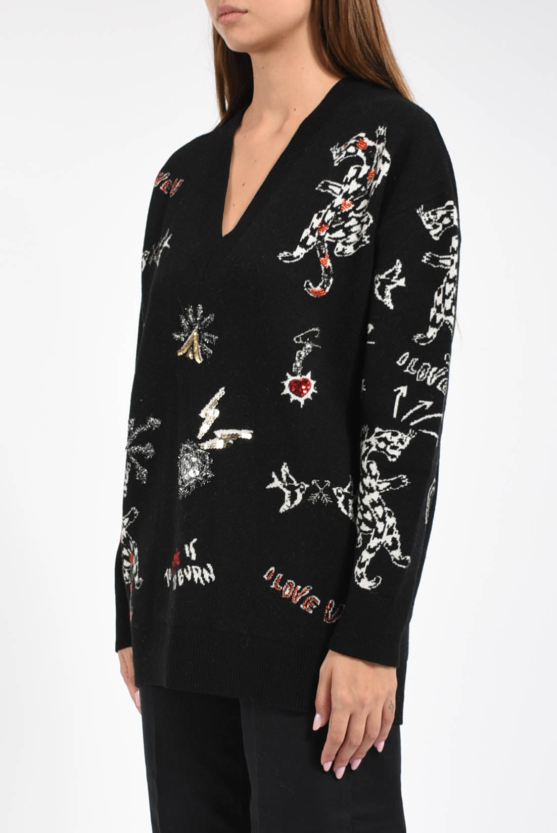 maglia scollo a v con ricami