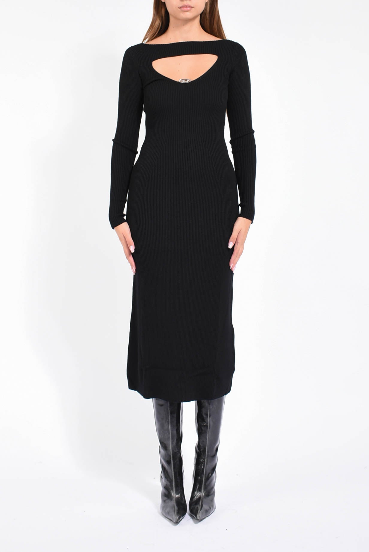 Abito midi in lana con intarsio m-oloni