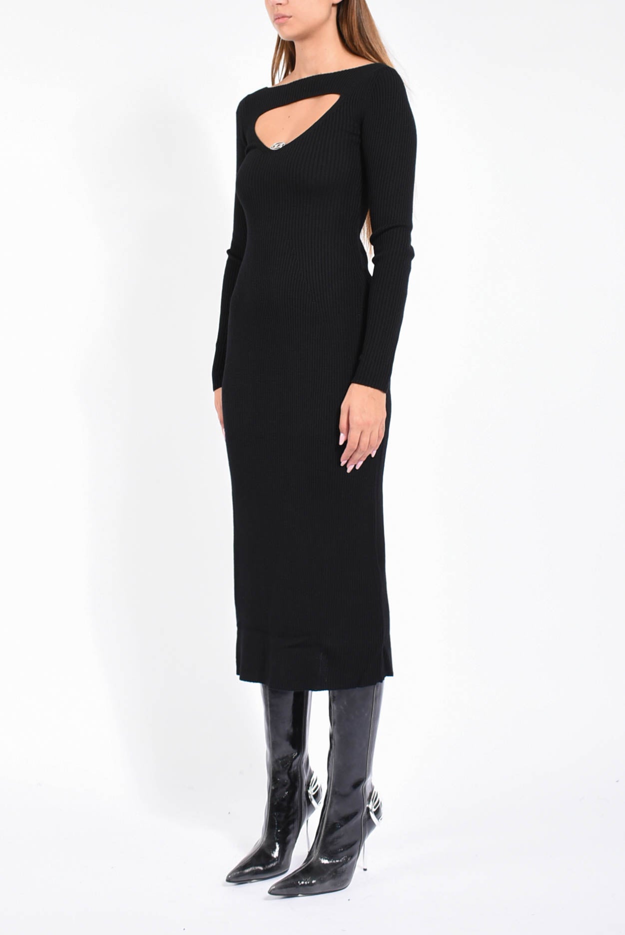 Abito midi in lana con intarsio m-oloni