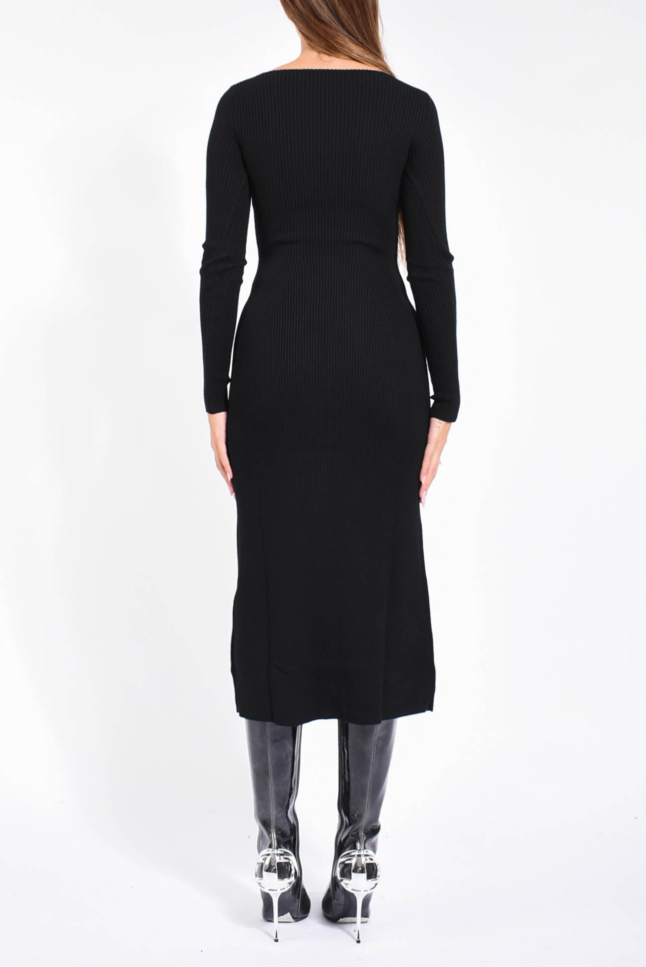 Abito midi in lana con intarsio m-oloni