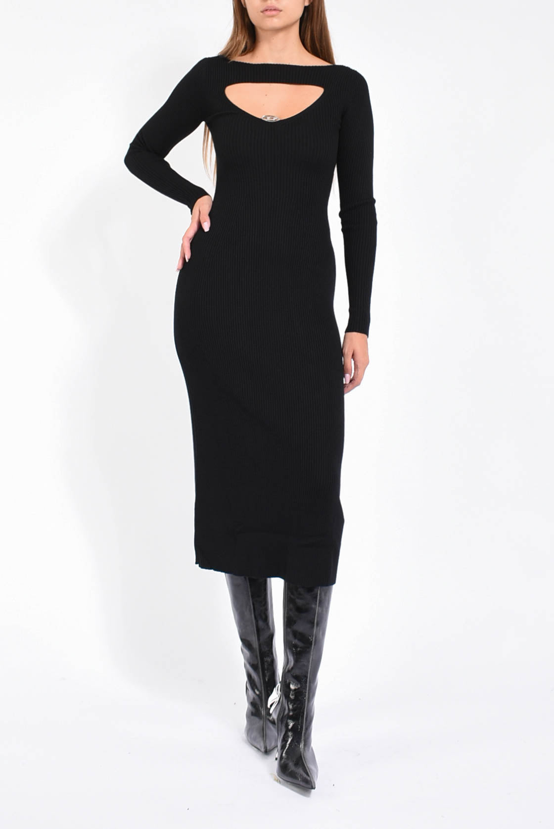 Abito midi in lana con intarsio m-oloni