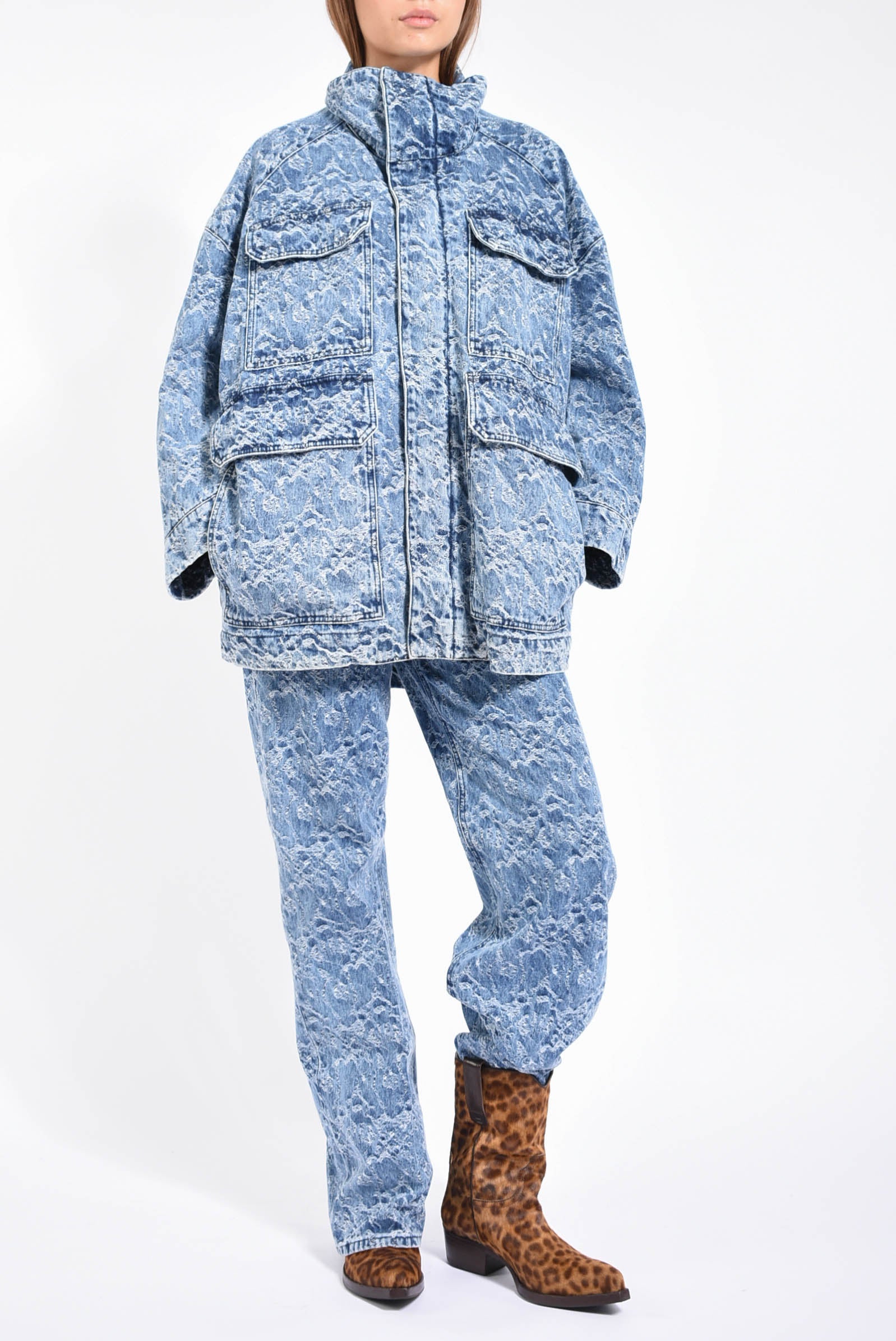 Parka over in denim jaquard