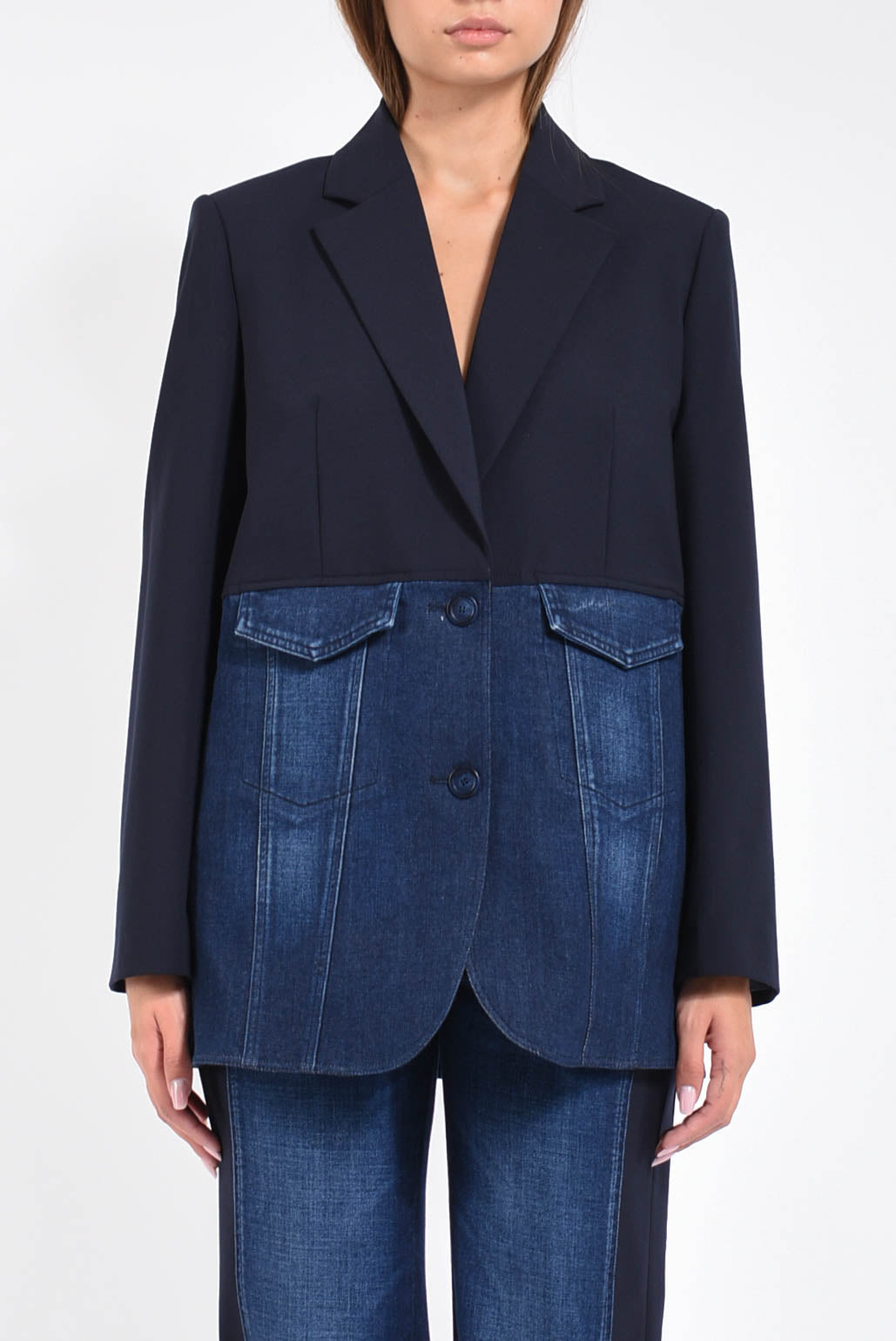 giacca over in denim e lana