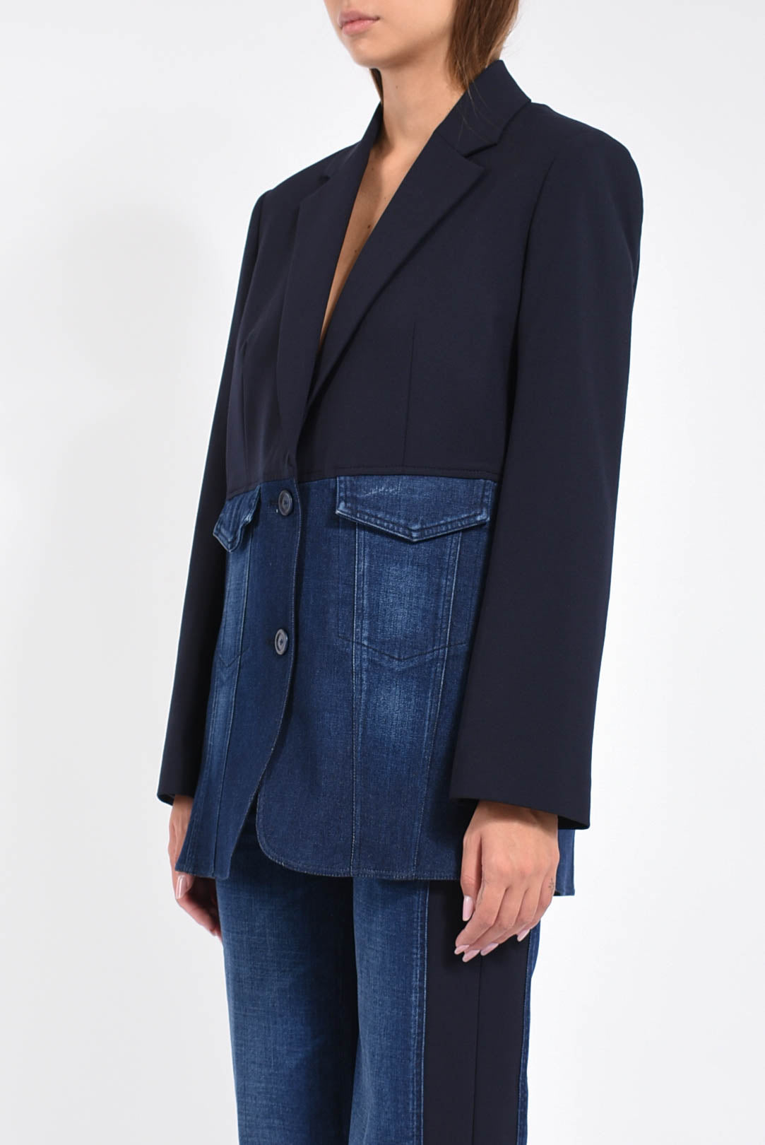 giacca over in denim e lana