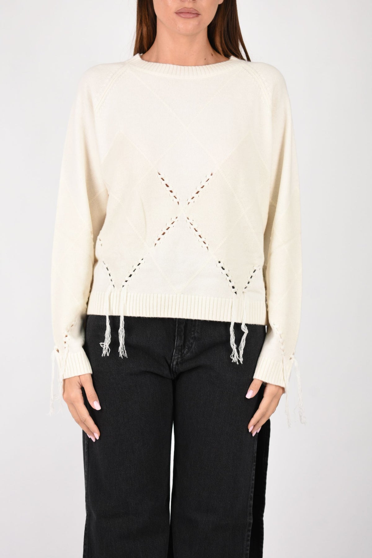 Maglione in lana e cashmere con maxi rombi 107377A3JE