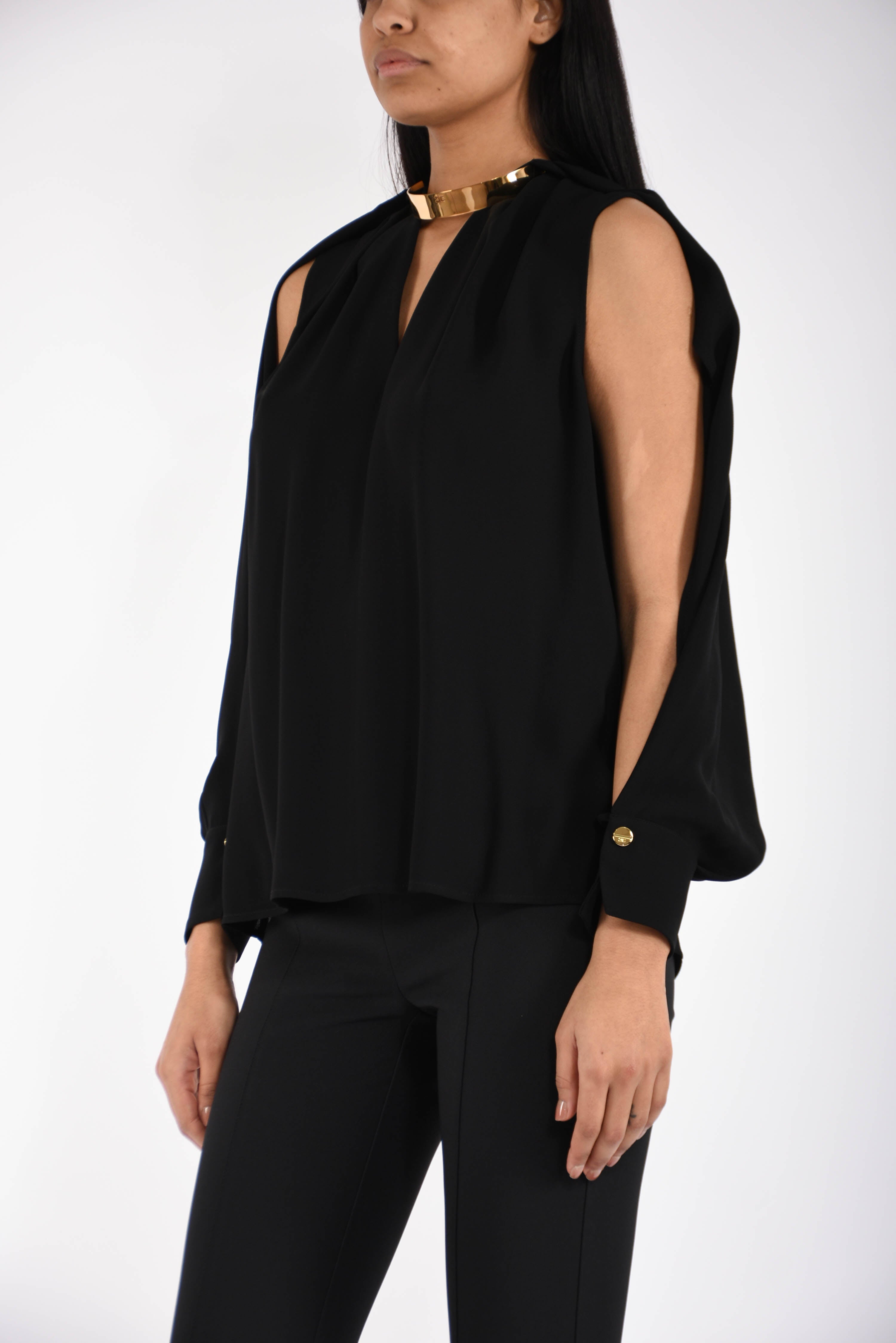 Blusa in georgette di viscosa con dettaglio gioiello