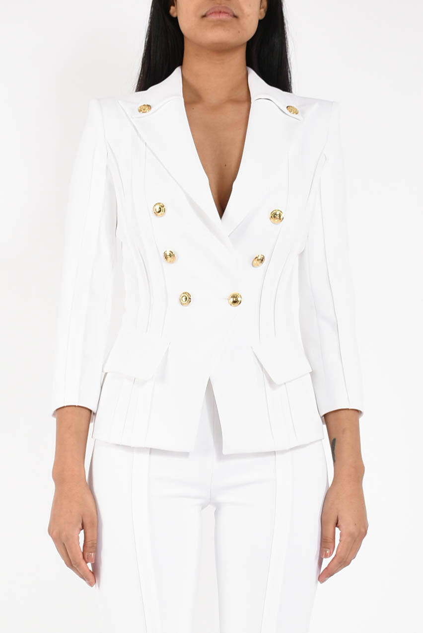 Giacca in doppio crêpe stretch con motivi a taglio vivo