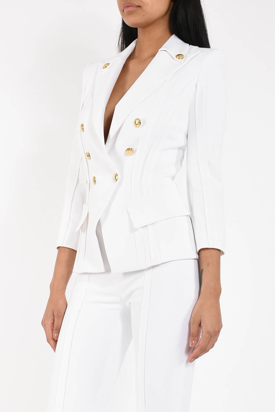 Giacca in doppio crêpe stretch con motivi a taglio vivo