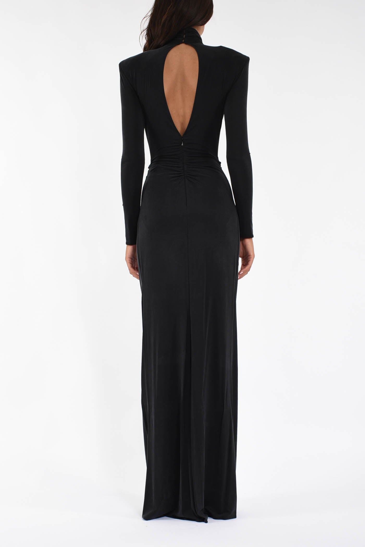 Abito lungo in jersey cupro con drappeggi