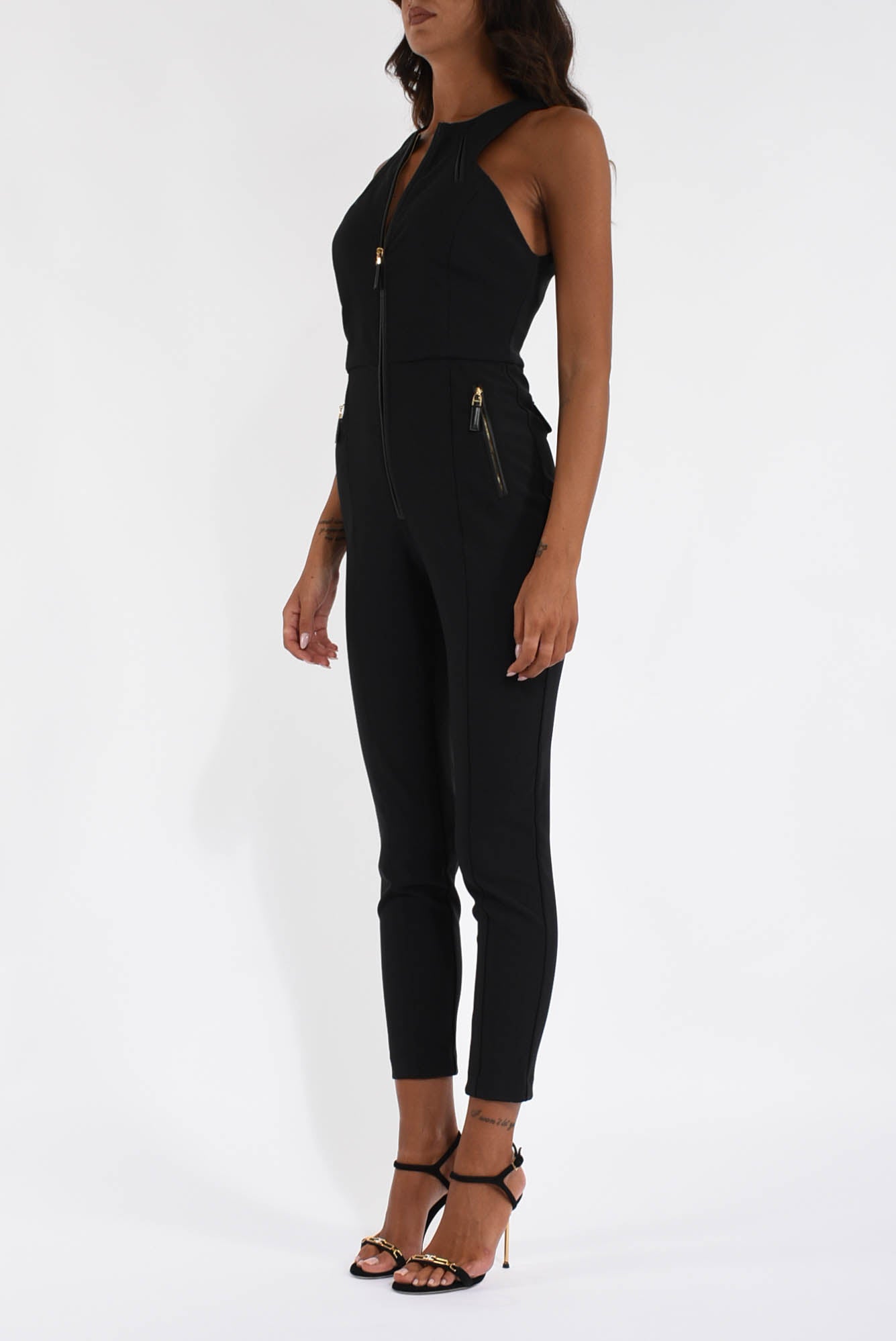 Tuta in doppio crêpe con dettagli zip