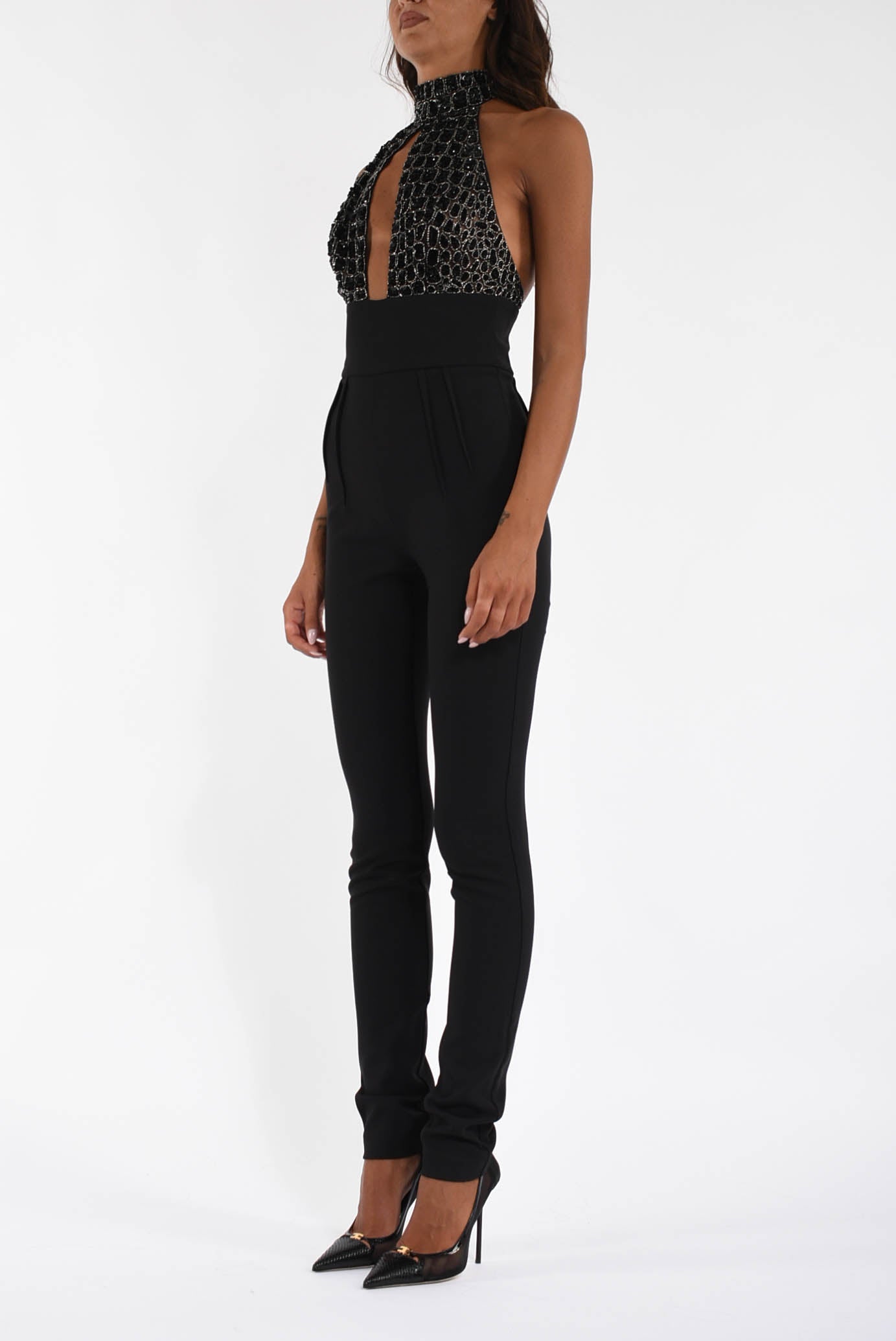 Tuta in tulle e crêpe con ricami cocco