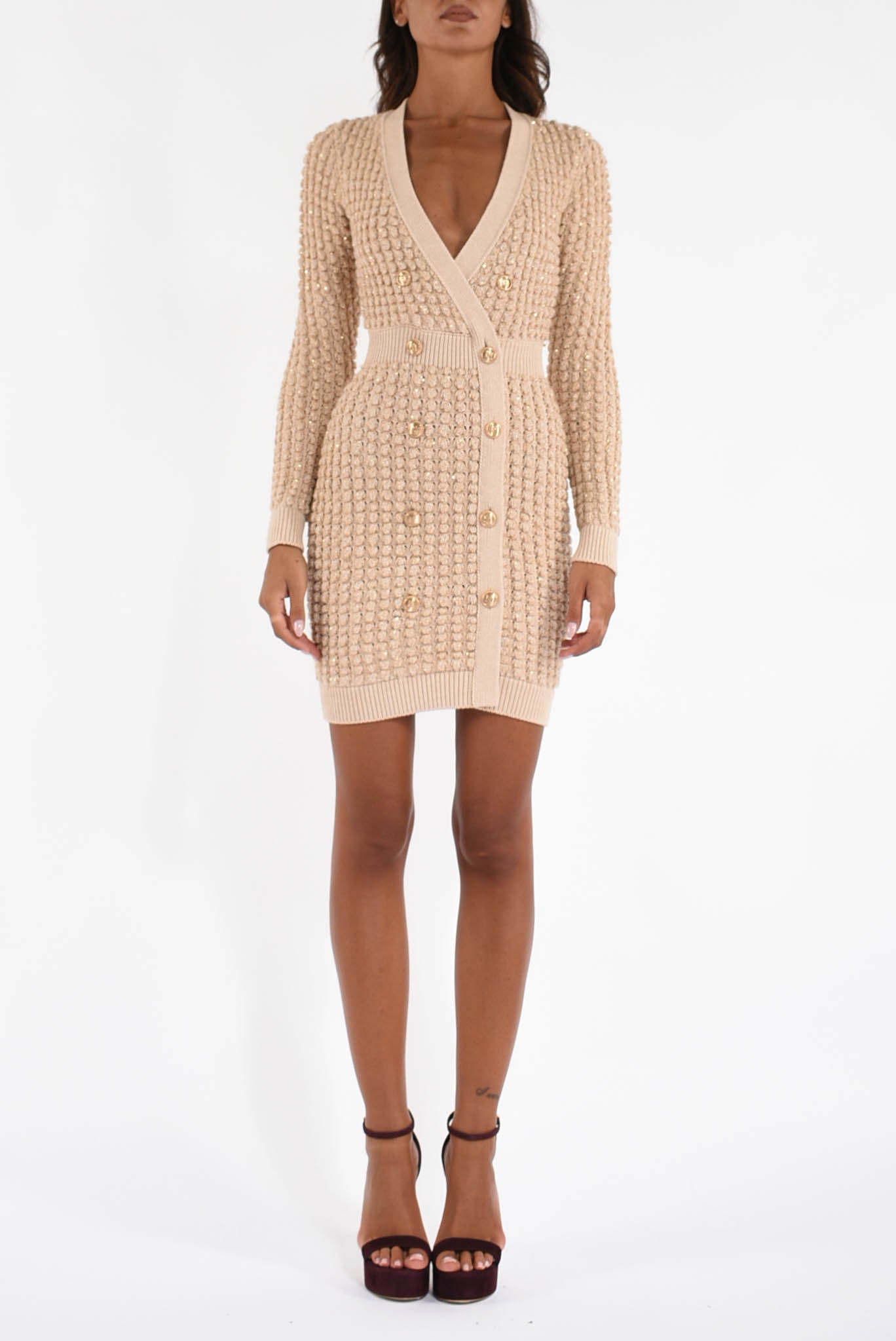 Abito mini in maglia bouclé con paillettes