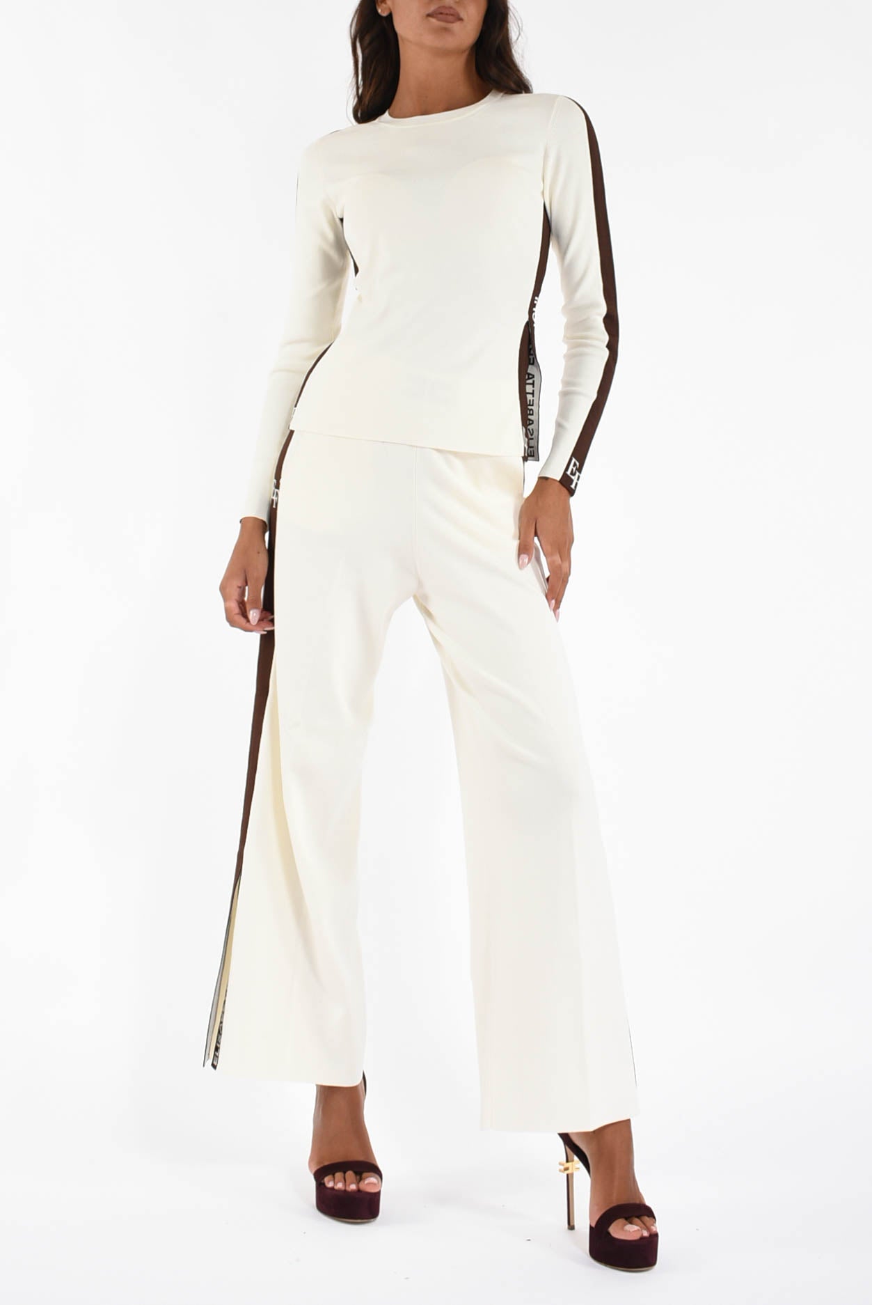 Pantaloni in viscosa con bande lucide