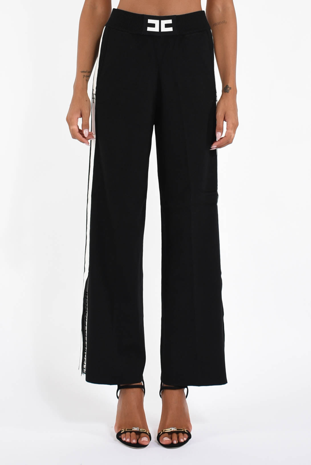 Pantaloni in viscosa con bande lucide