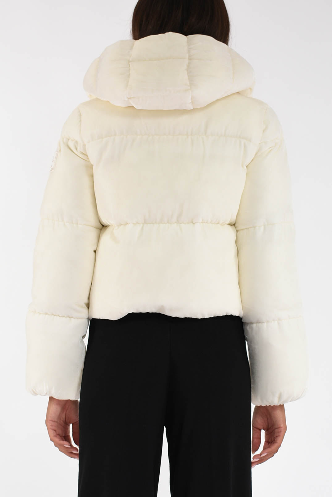 Piumino in velluto con cappuccio