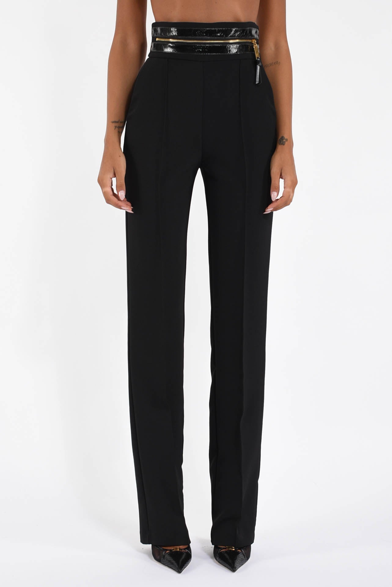 Pantaloni in crêpe leggero con fascia in craquelé