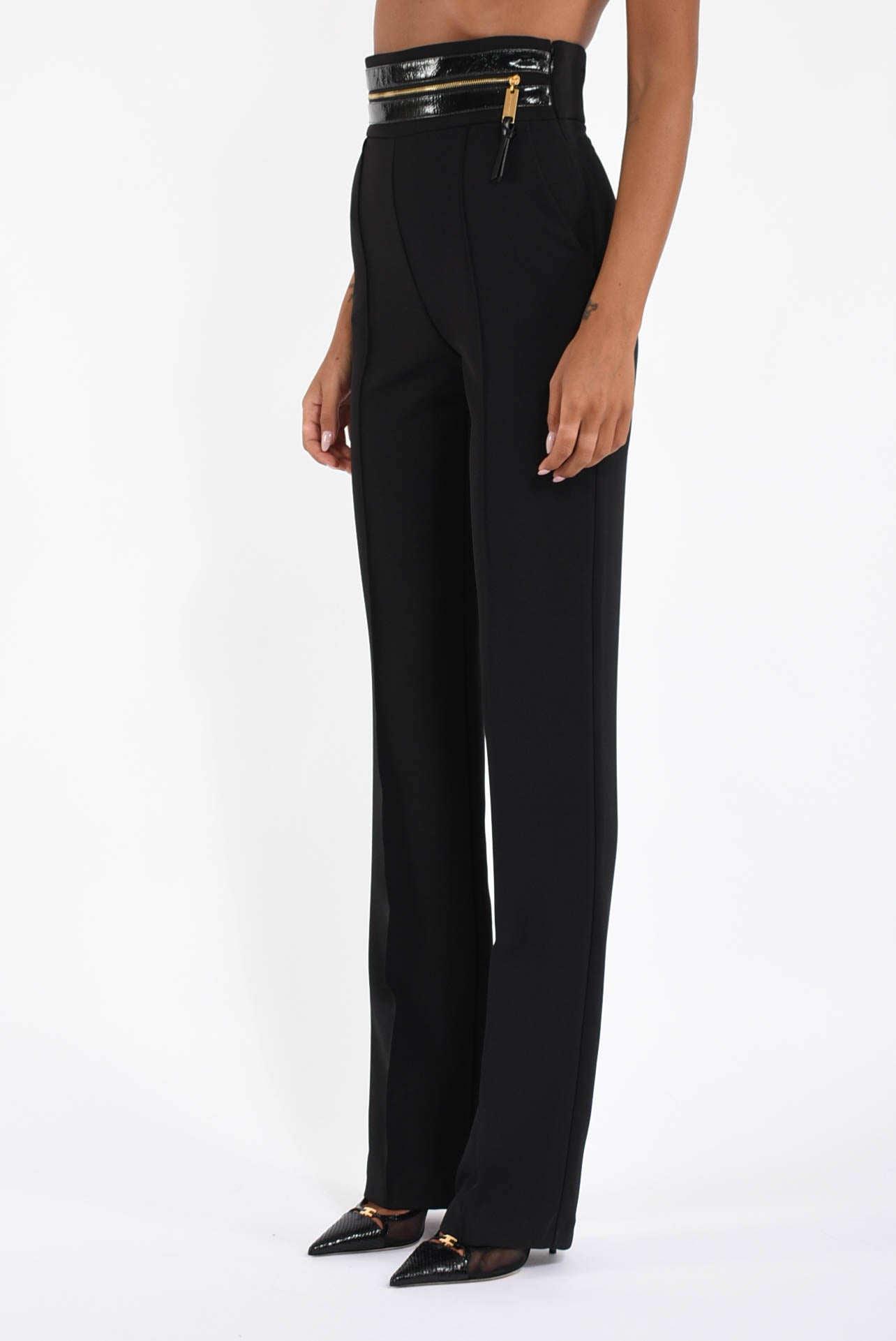 Pantaloni in crêpe leggero con fascia in craquelé