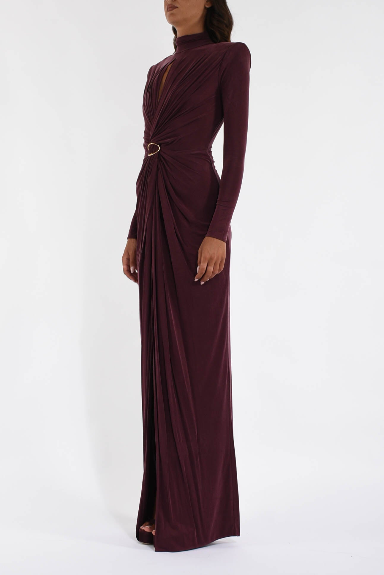 Abito lungo in jersey cupro con drappeggi