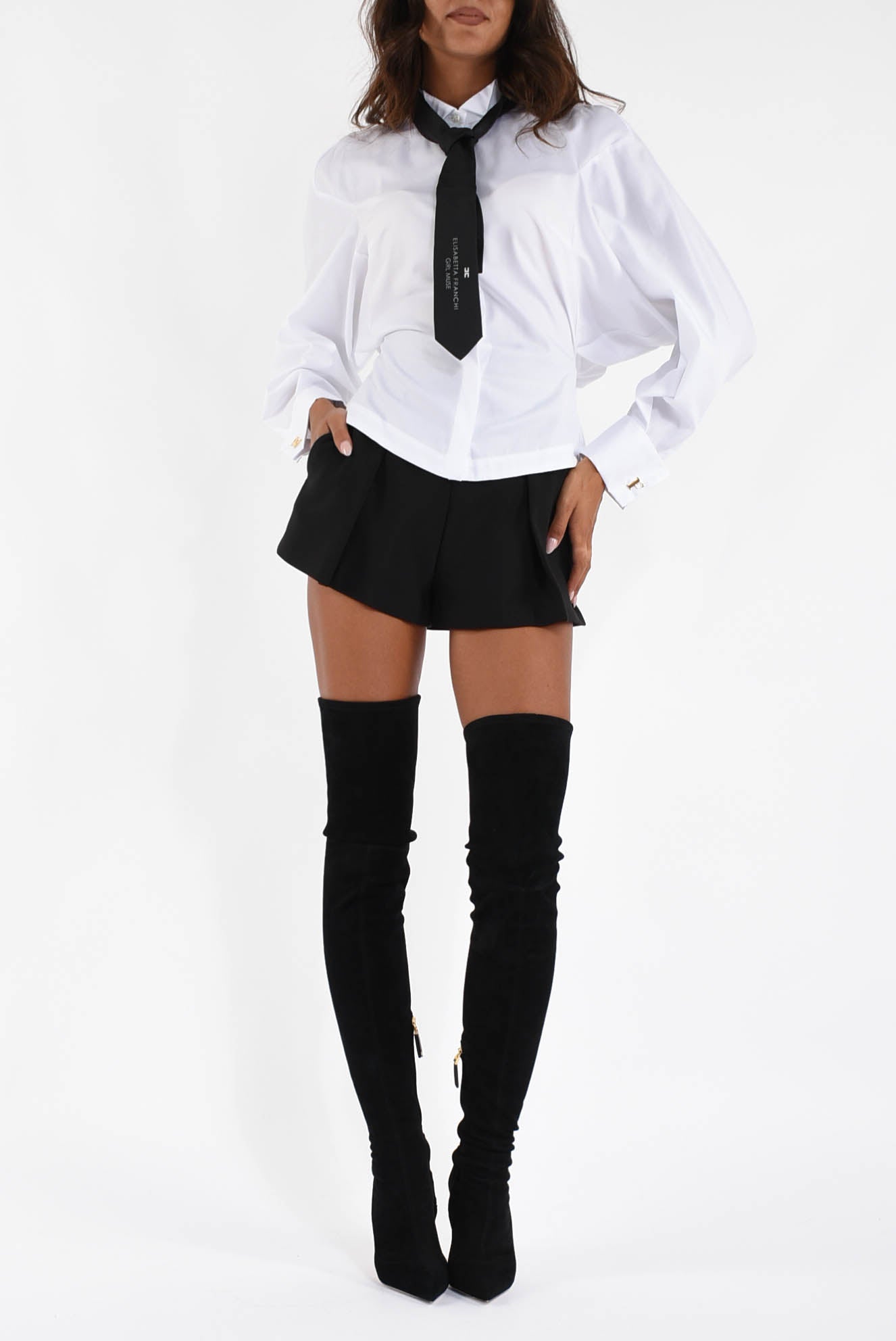 Shorts in crêpe leggero con fascia craquelé