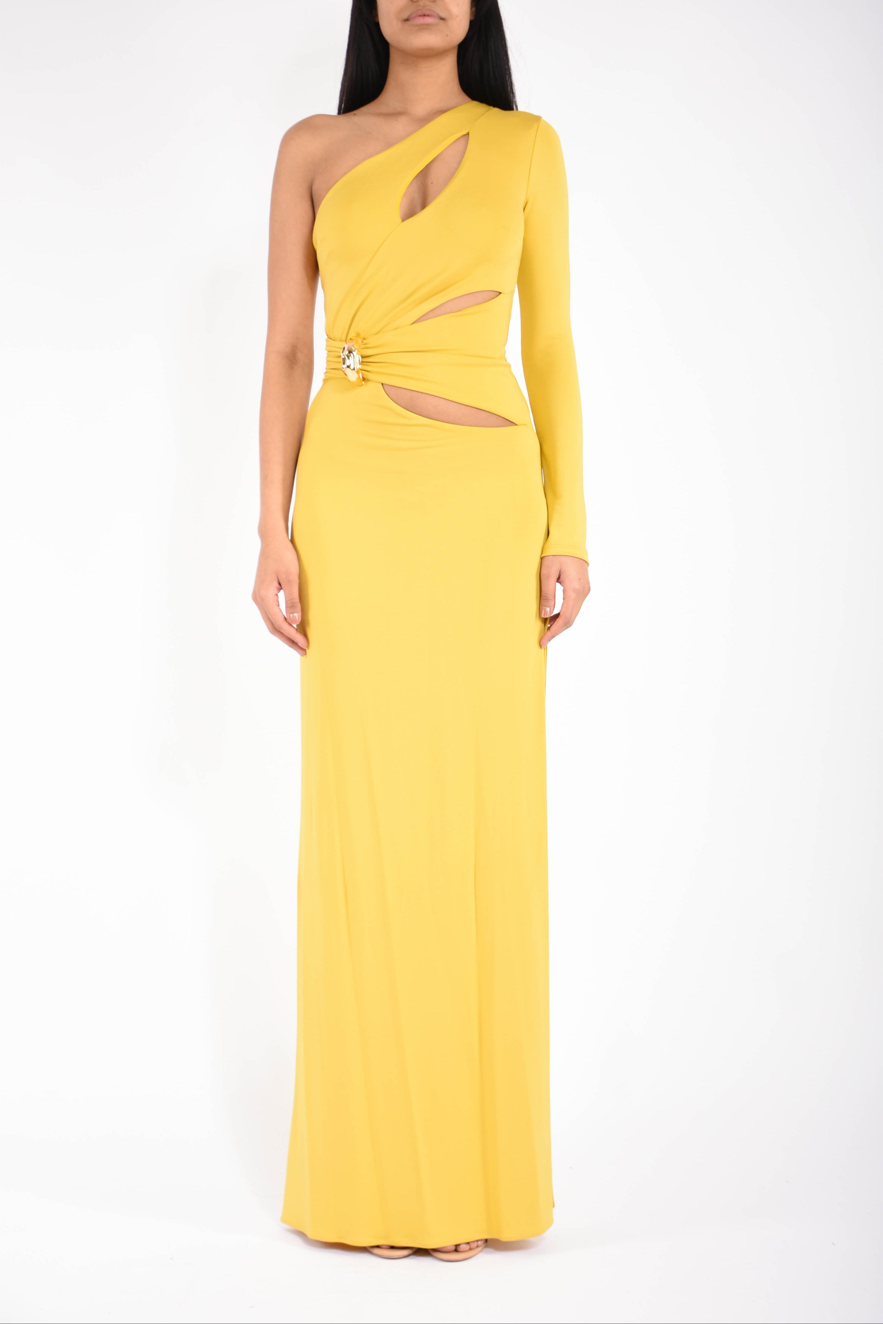 Abito lungo in jersey crêpe con dettaglio gioiello